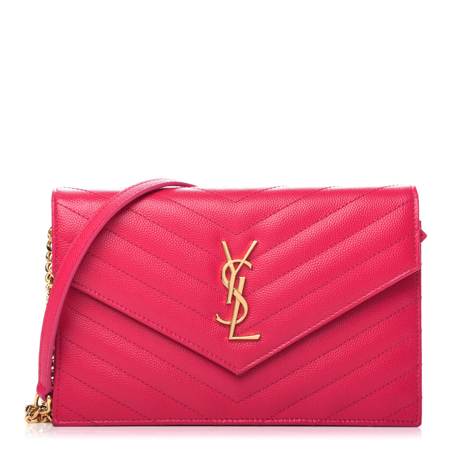 Grain De Poudre Matelasse Chevron Monogram Envelope Chain Wallet Bubblegum