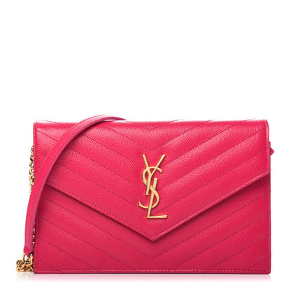 Saint Laurent Grain De Poudre Matelasse Chevron Monogram Envelope Chain Wallet Bubblegum 1 of 10