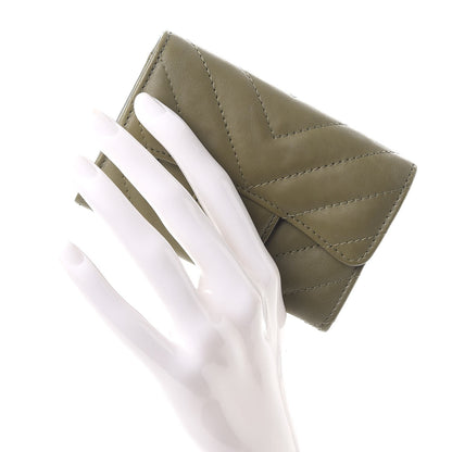 Chanel Calfskin Chevron Quilted Card Holder Khaki 2 of 9