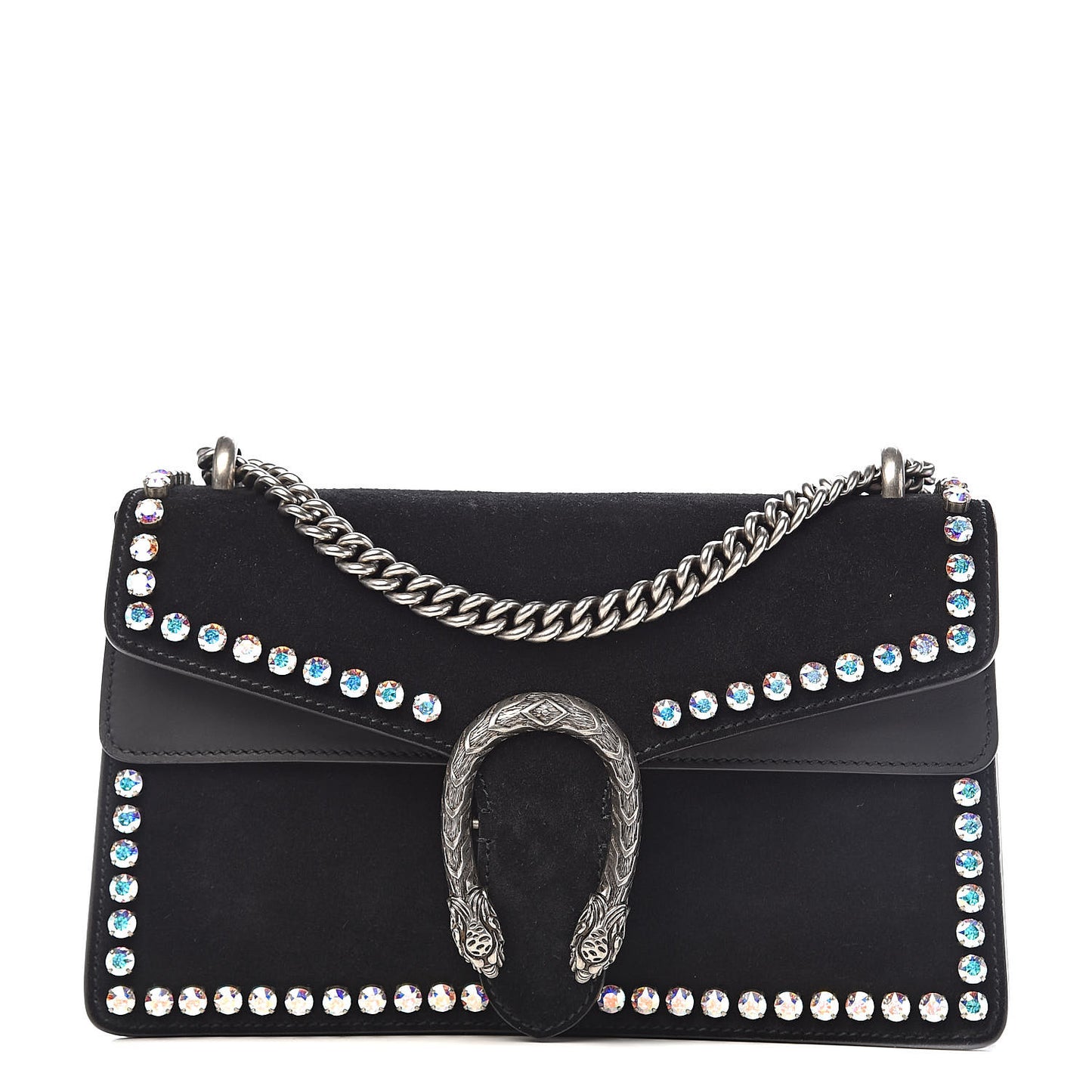 Suede Crystal Small Dionysus Shoulder Bag Black