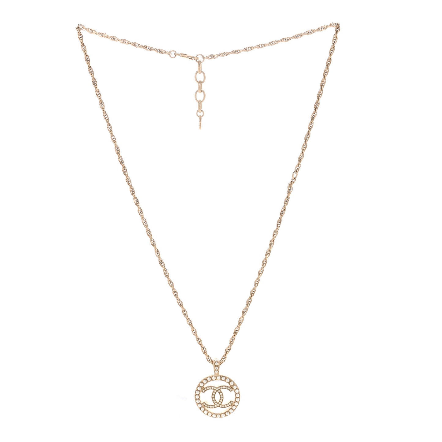 Pearl CC Round Pendant Necklace Gold