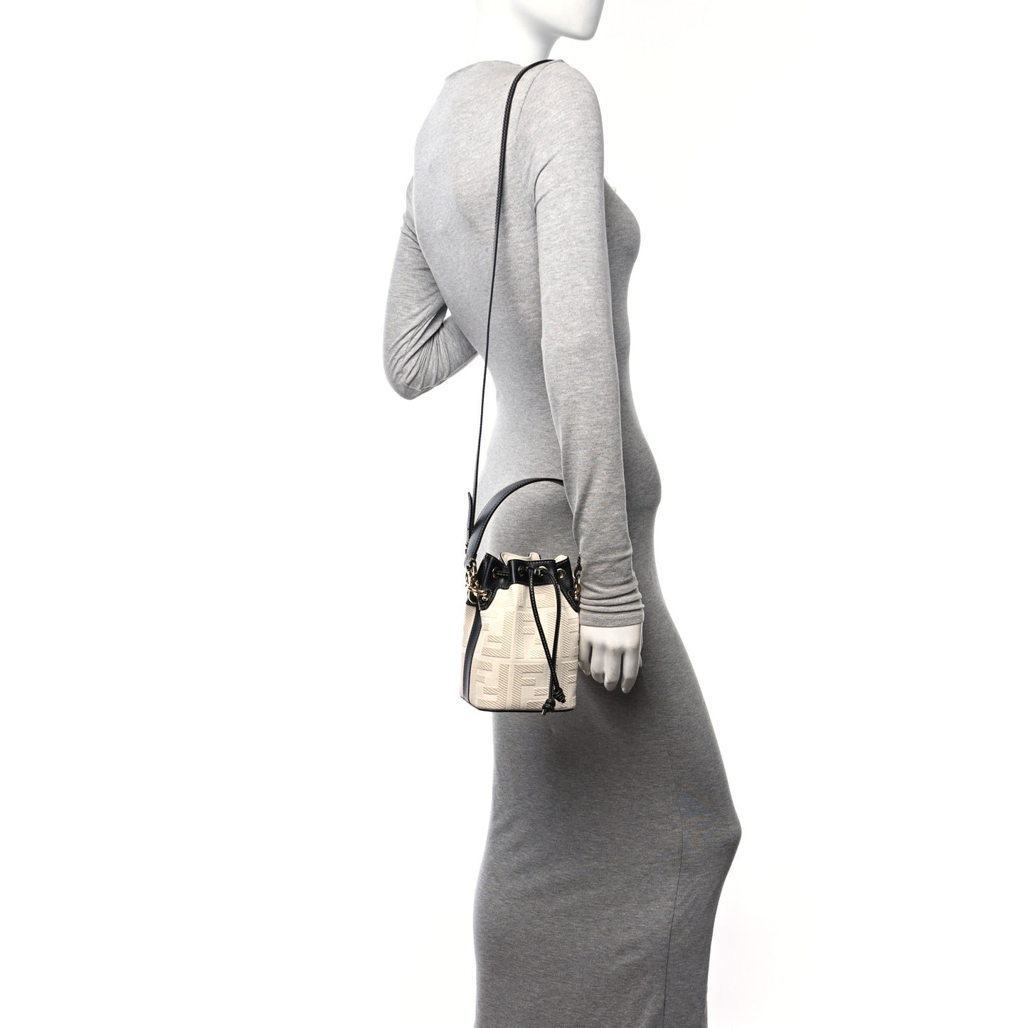 Canvas Vitello King F is Fendi FF Embroidered Mini Mon Tresor Bucket Bag Grezzo Black