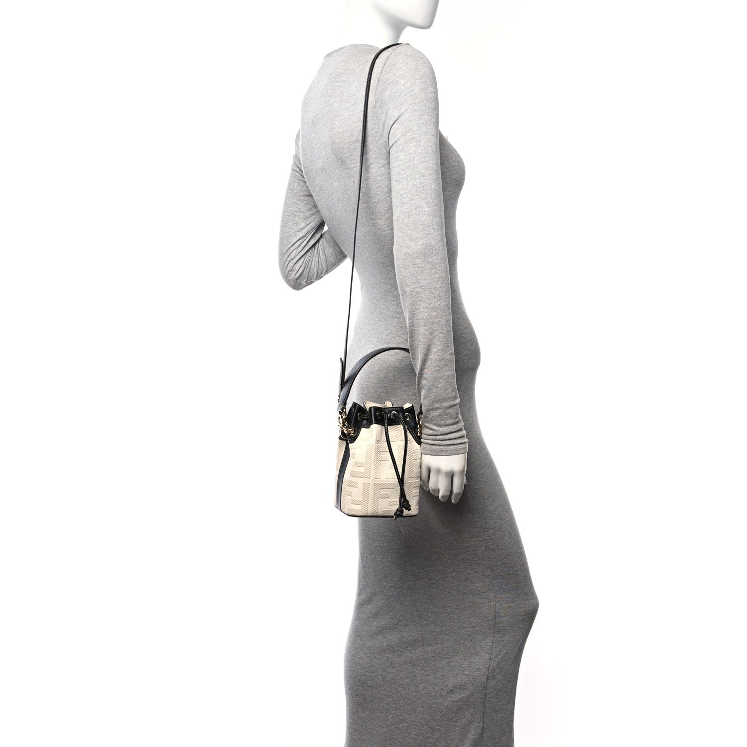 Fendi Canvas Vitello King F is Fendi FF Embroidered Mini Mon Tresor Bucket Bag Grezzo Black 2 of 10