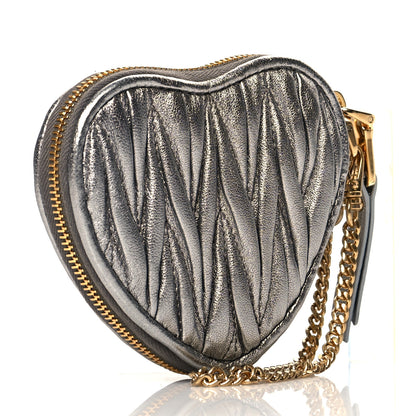 Miu Miu Metallic Nappa Matelasse Heart Wristlet Pouch Cromo 2 of 8