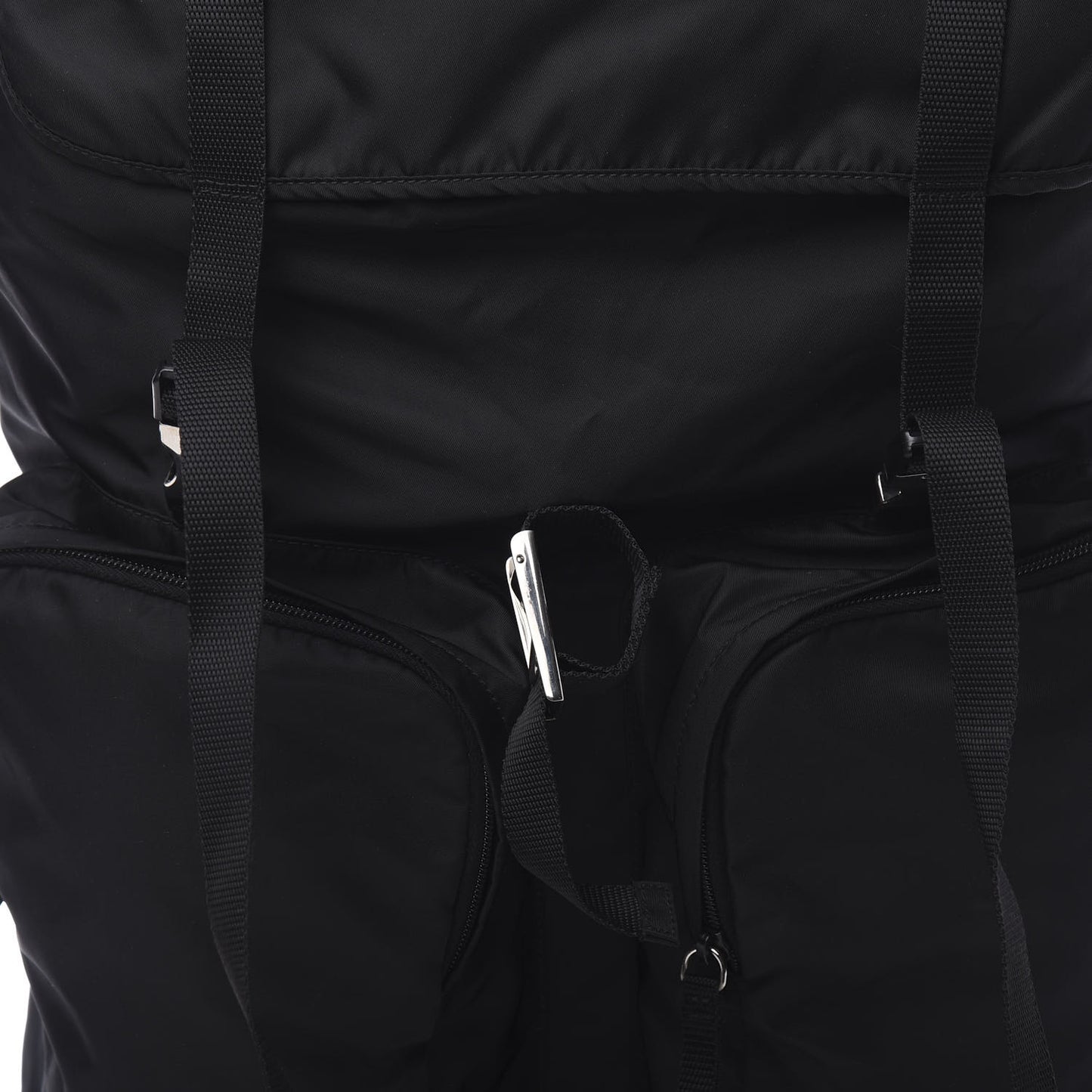 Technical Nylon Saffiano Double Buckle Backpack Black