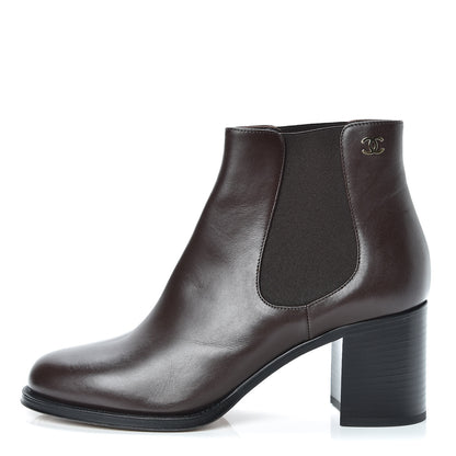 Chanel Glazed Calfskin Short Boots 40 Dark Brown 1 of 8