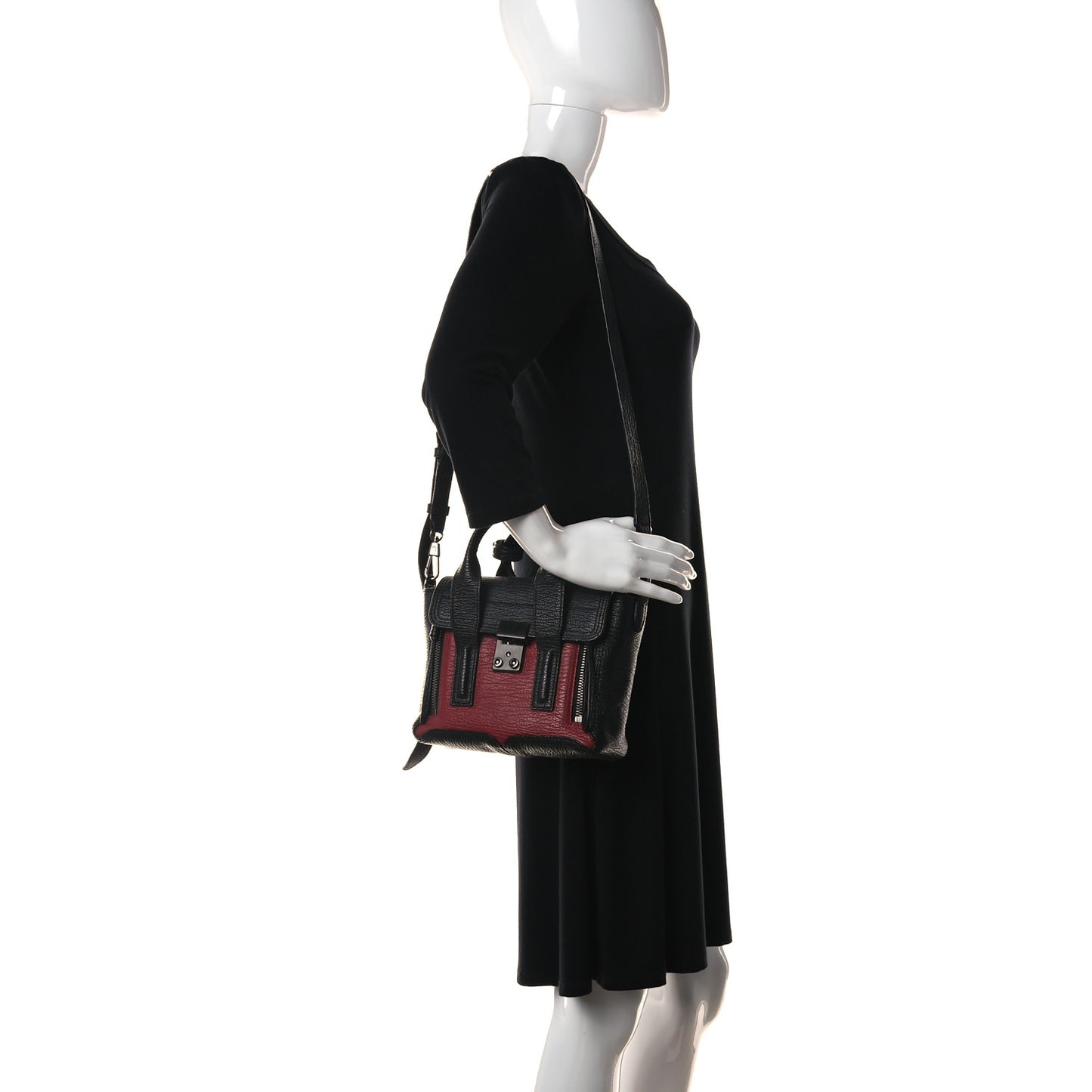Textured Calfskin Mini Pashli Satchel Crimson Black
