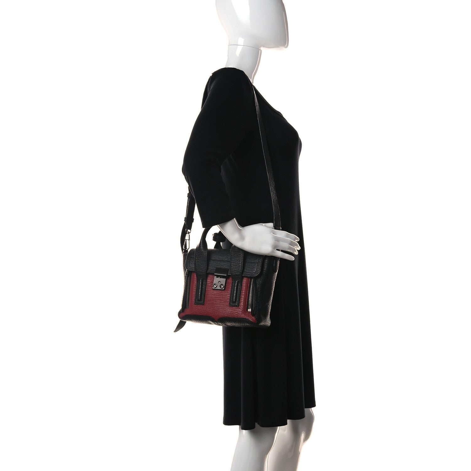 3.1 Phillip Lim Textured Calfskin Mini Pashli Satchel Crimson Black 2 of 9