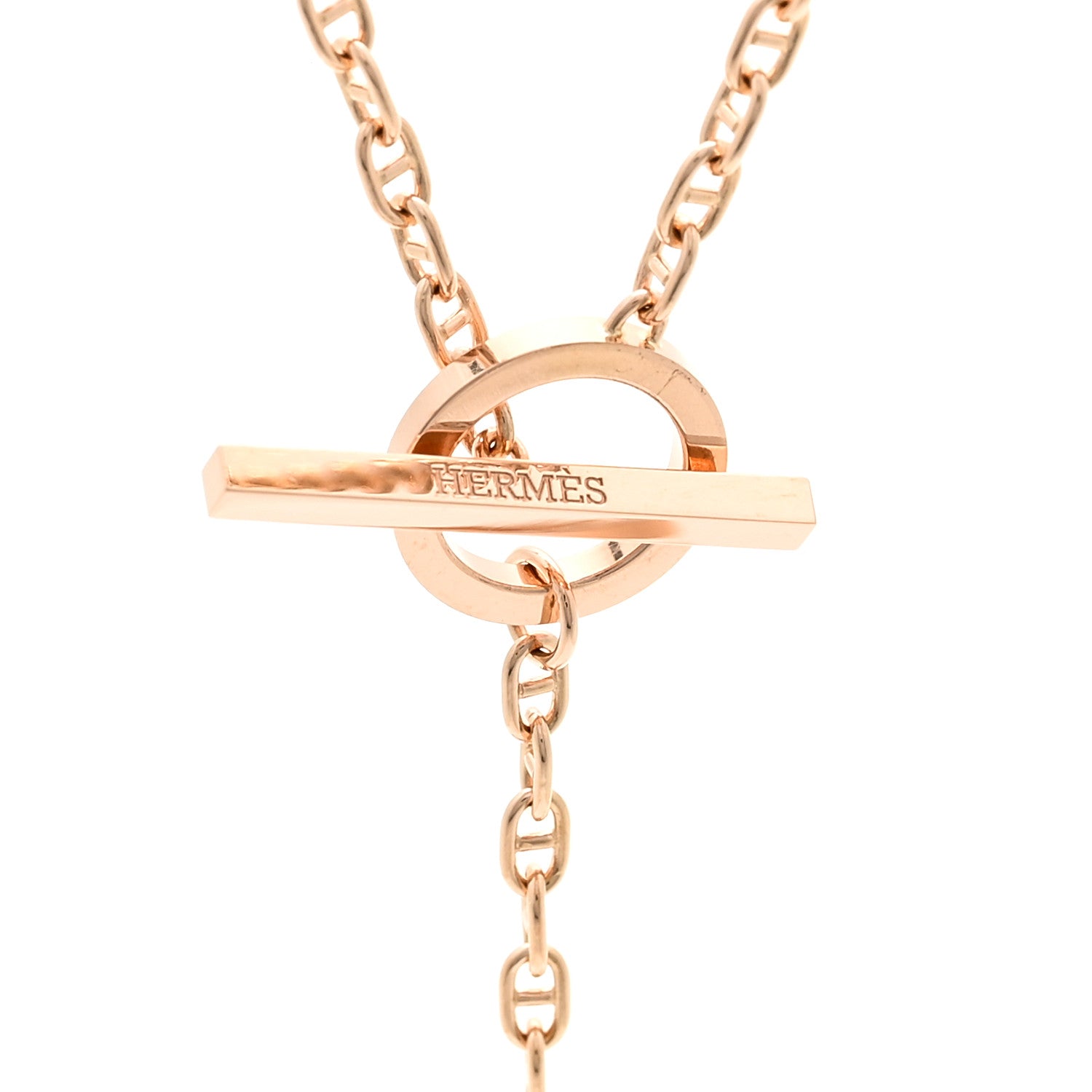 Hermes 18K Rose Gold Diamond GM Chaine D'Ancre Contour Pendant