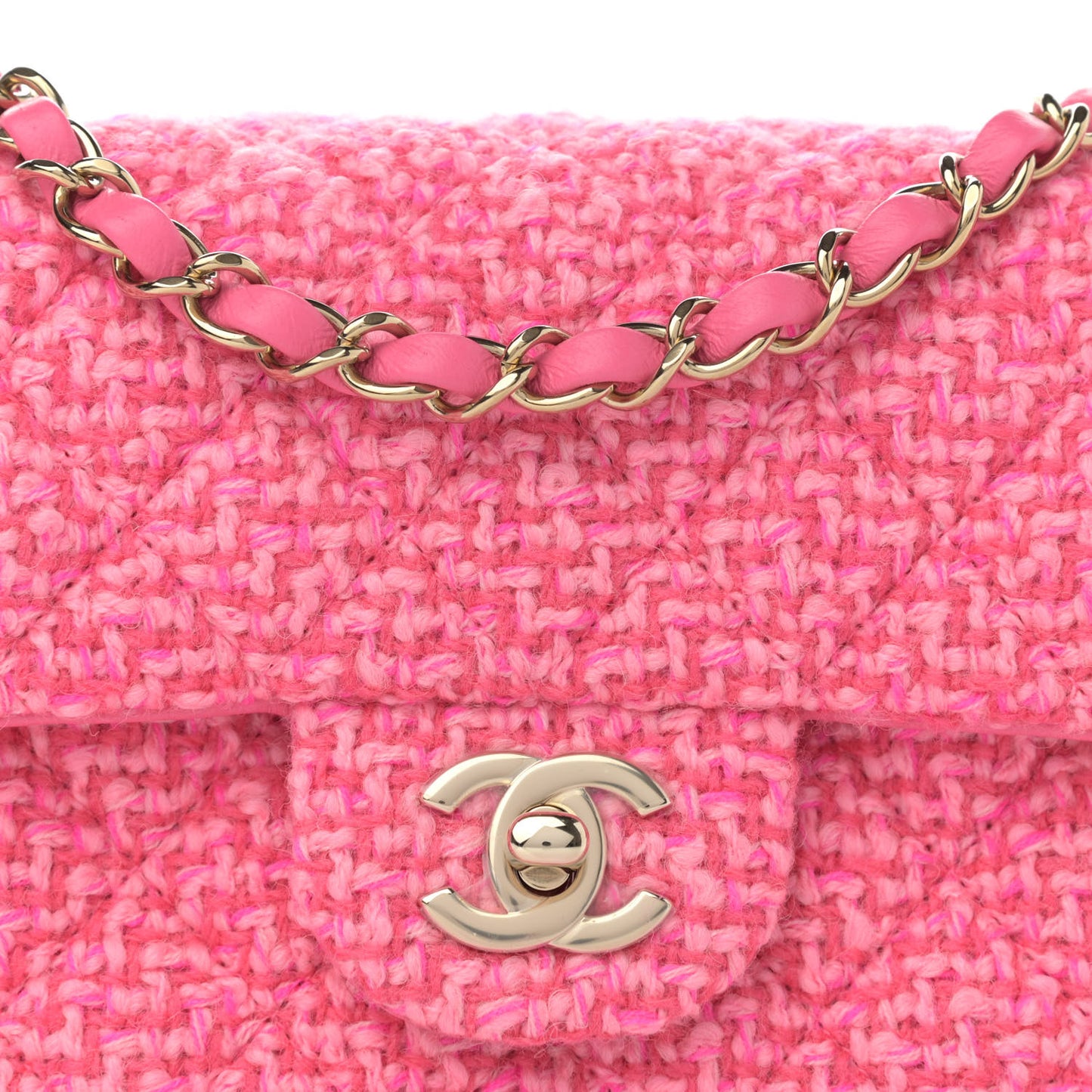 Wool Tweed Quilted Mini Rectangular Flap Dark Pink Fuchsia