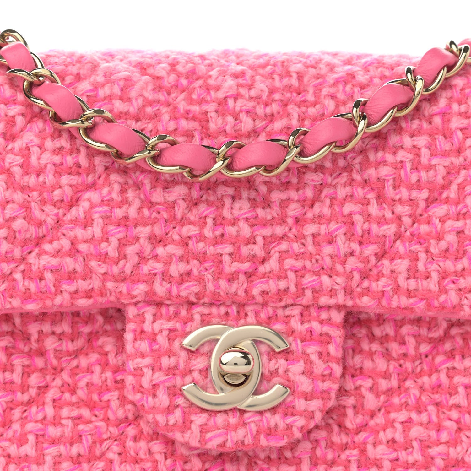 Chanel Wool Tweed Quilted Mini Rectangular Flap Dark Pink Fuchsia 7 of 10