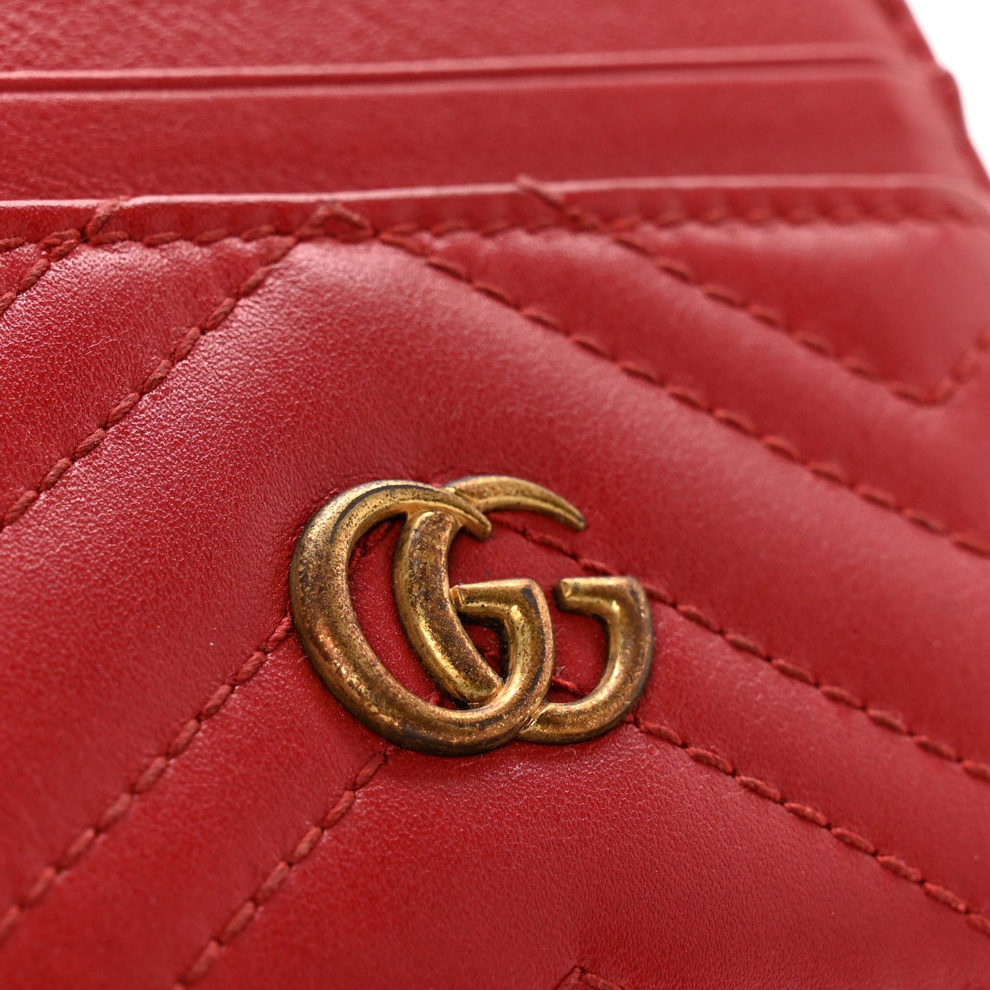 Calfskin Matelasse GG Marmont Card Holder Hibiscus Red