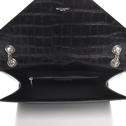 Saint Laurent Calfskin Crocodile Embossed Monogram Large Satchel Black 6 of 8