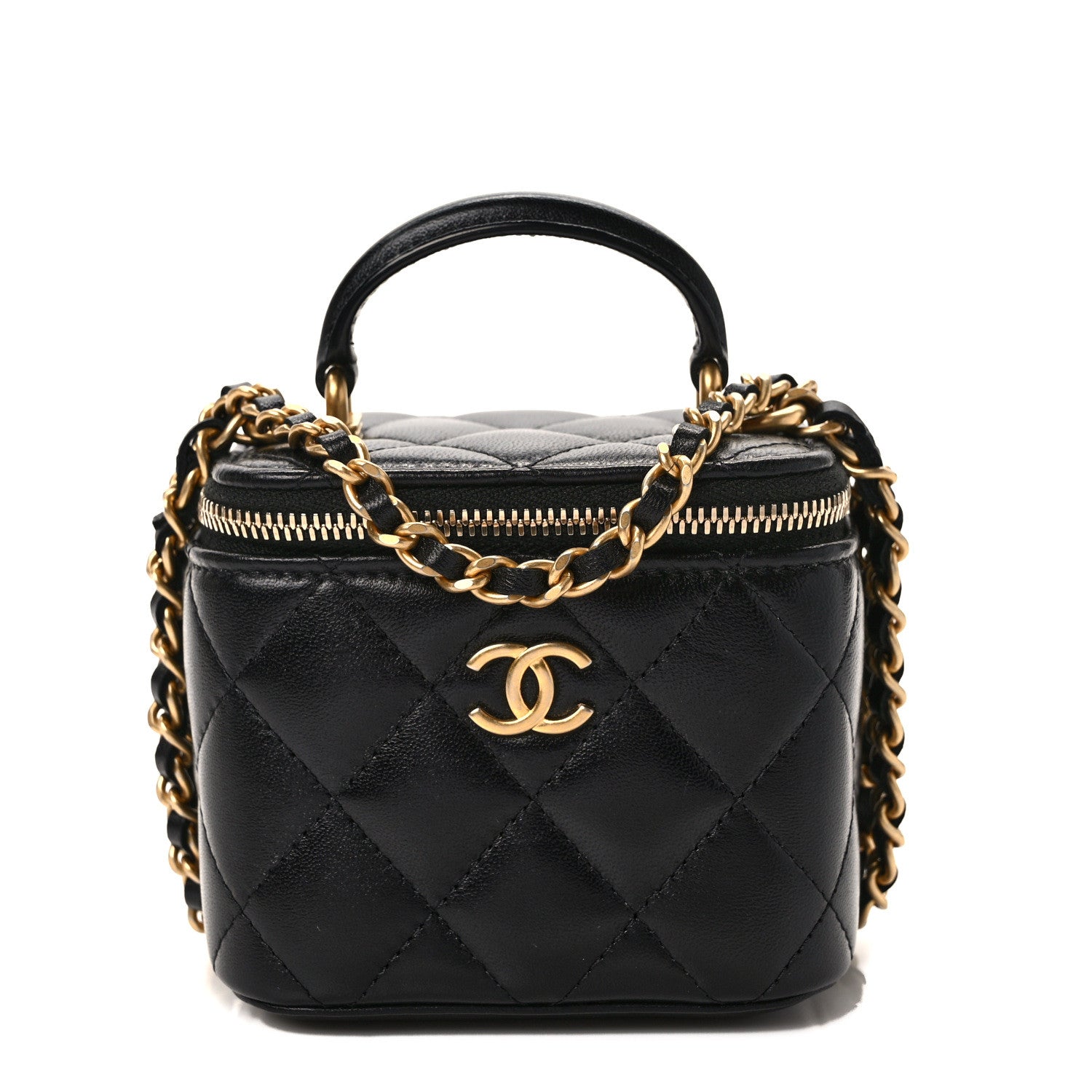 Chanel Lambskin Quilted Top Handle Mini Vanity Case With Chain Black 1 of 9