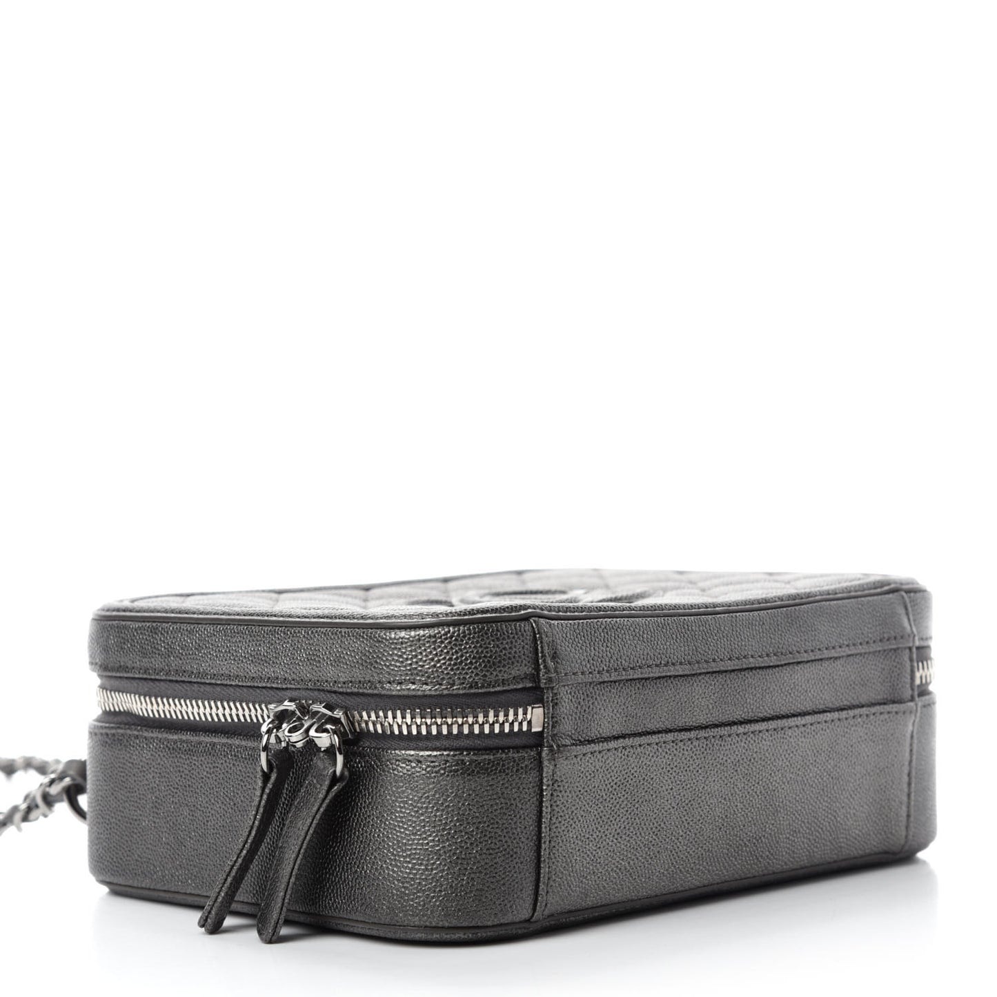 Metallic Caviar Quilted Medium CC Filigree Vanity Case Dark Silver