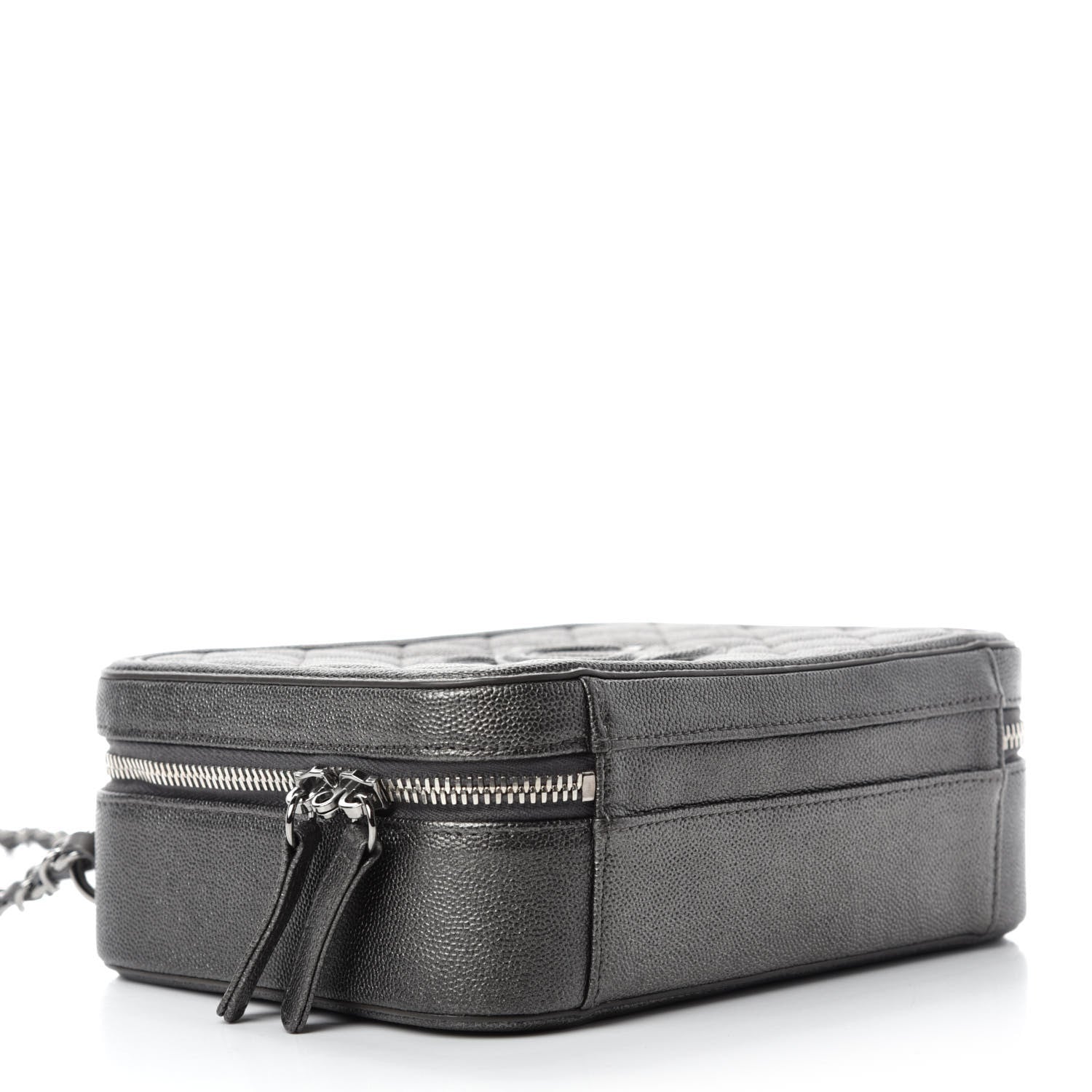 Chanel Metallic Caviar Quilted Medium CC Filigree Vanity Case Dark Silver 4 of 10