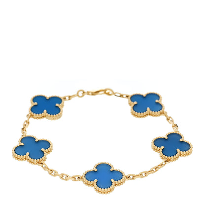 Van Cleef & Arpels 18K Yellow Gold Blue Agate 5 Motifs Vintage Alhambra Bracelet 1 of 5