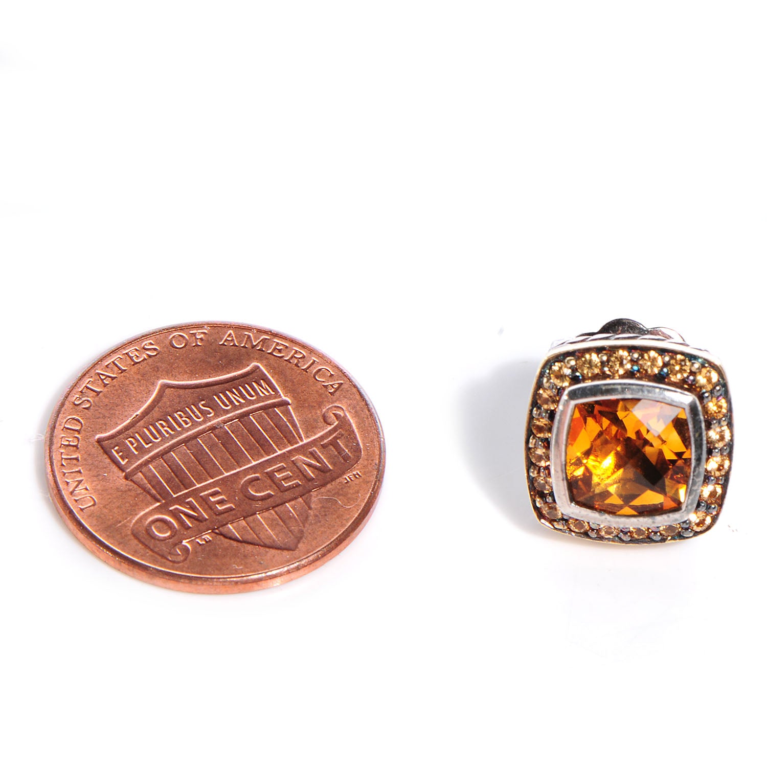 David Yurman Sterling Silver 18K Gold Citrine Sapphire 7mm Petite Albion Earrings 2 of 5