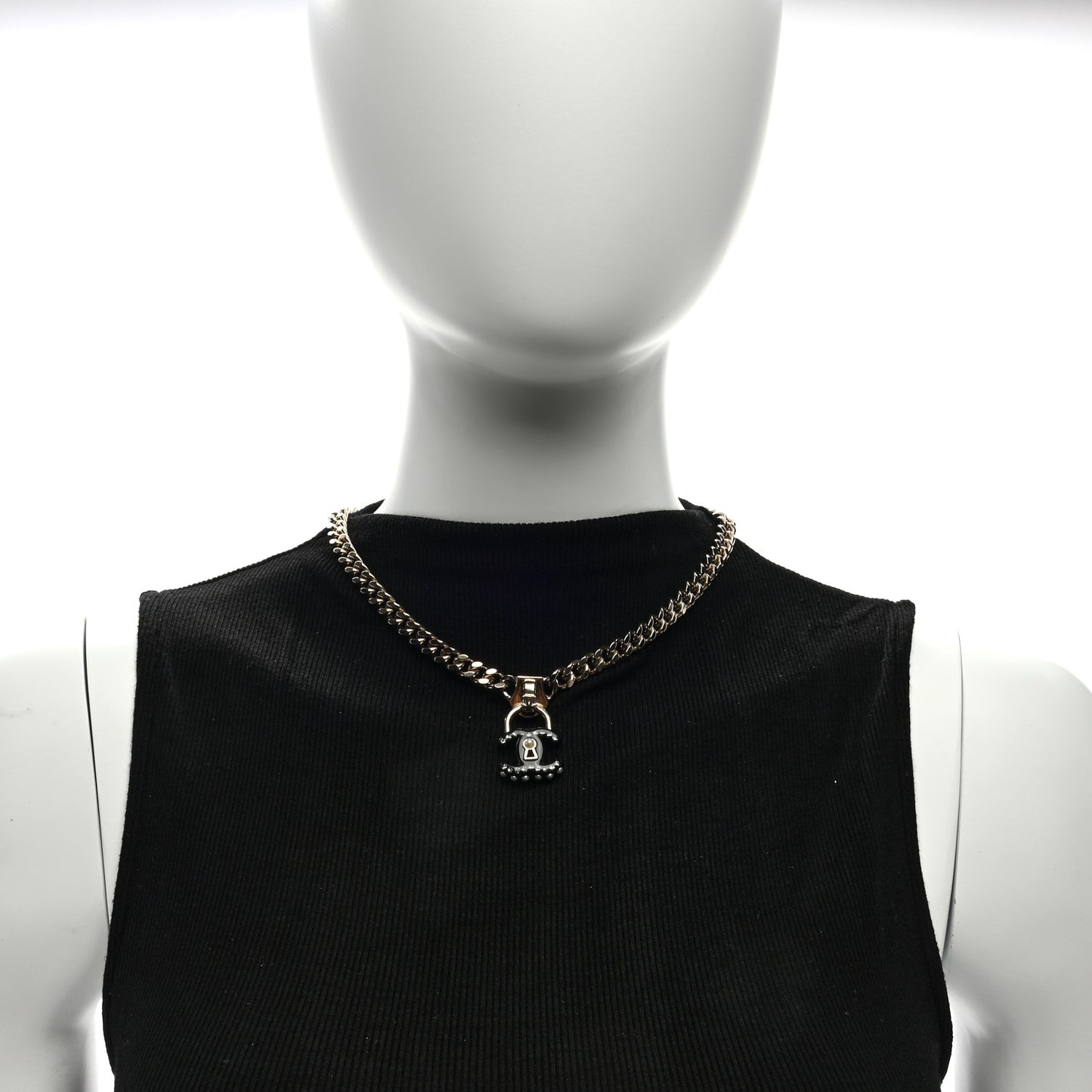 Crystal Crystal CC Lock Short Necklace Gold