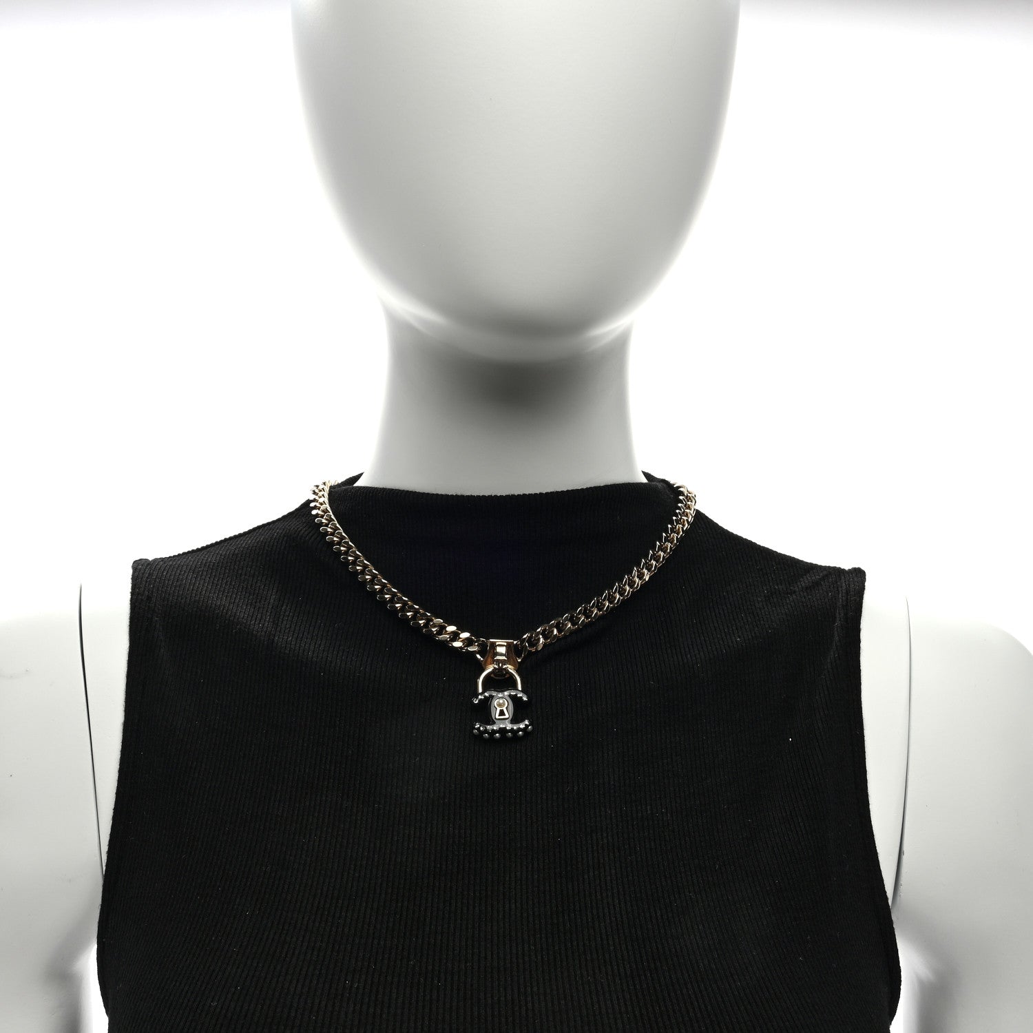 Chanel Crystal Crystal CC Lock Short Necklace Gold 3 of 4
