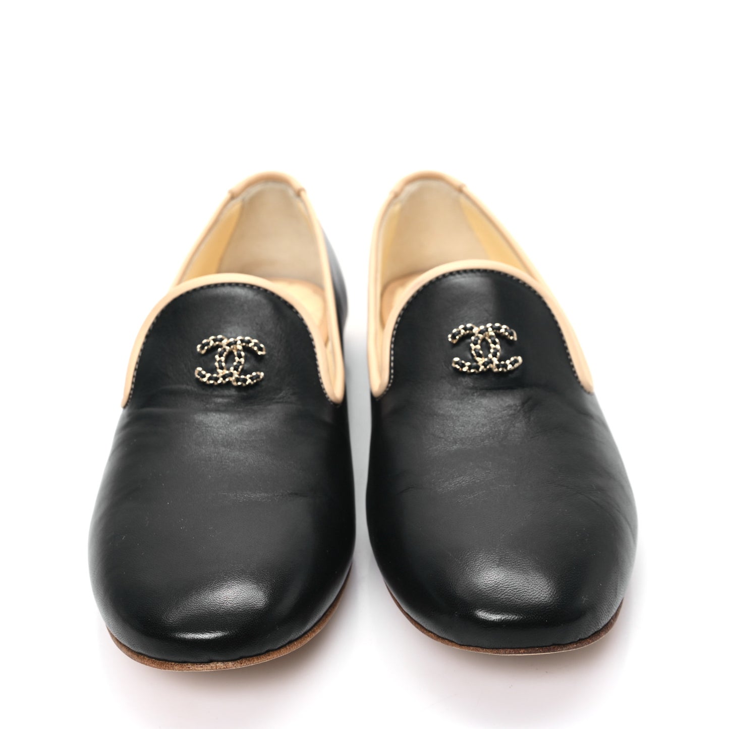 Lambskin CC Chain Loafers 40 Black Beige