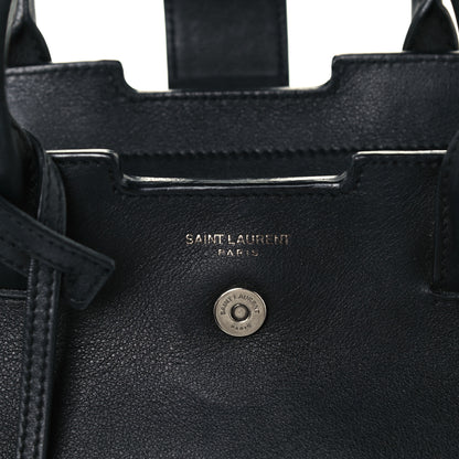 Saint Laurent Smooth Calfskin Crocodile Embossed Small Monogram Downtown Cabas Black 9 of 12