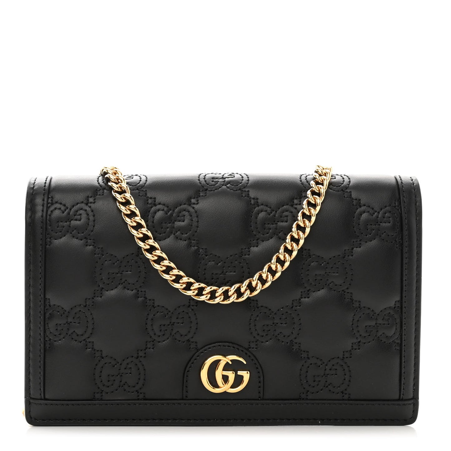Calfskin GG Matelasse Chain Wallet Black