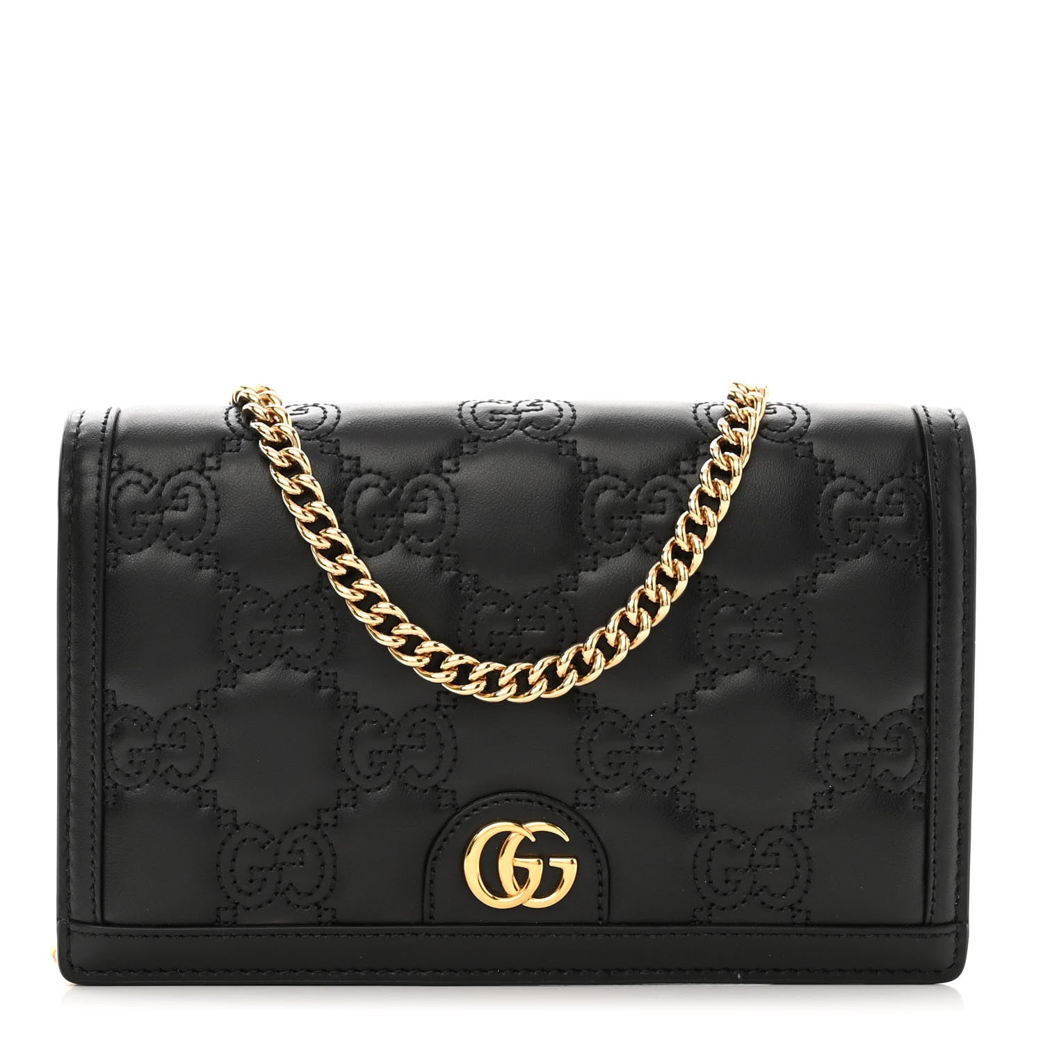 Gucci Calfskin GG Matelasse Chain Wallet Black 1 of 12