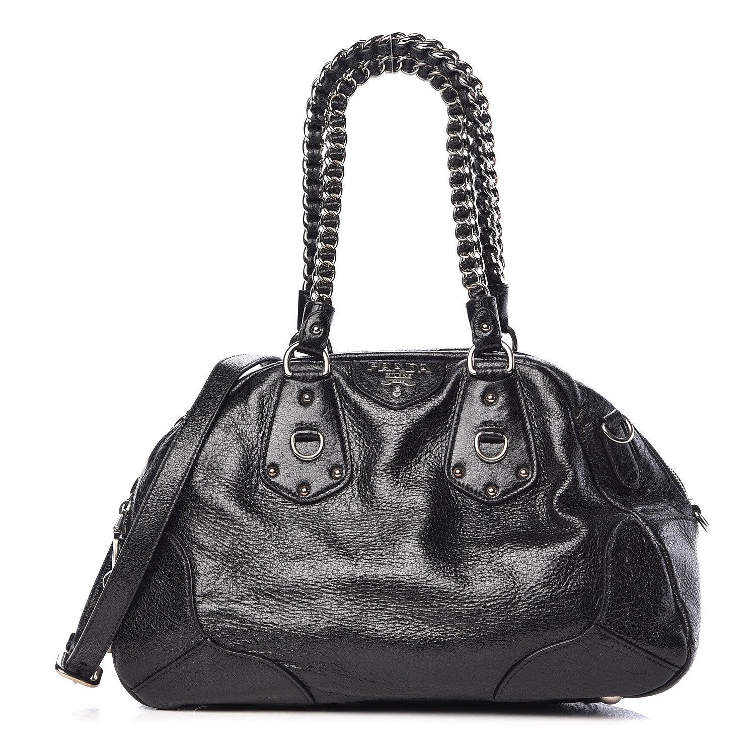Prada Cervo Lux Chain Shoulder Bag Black 1 of 14
