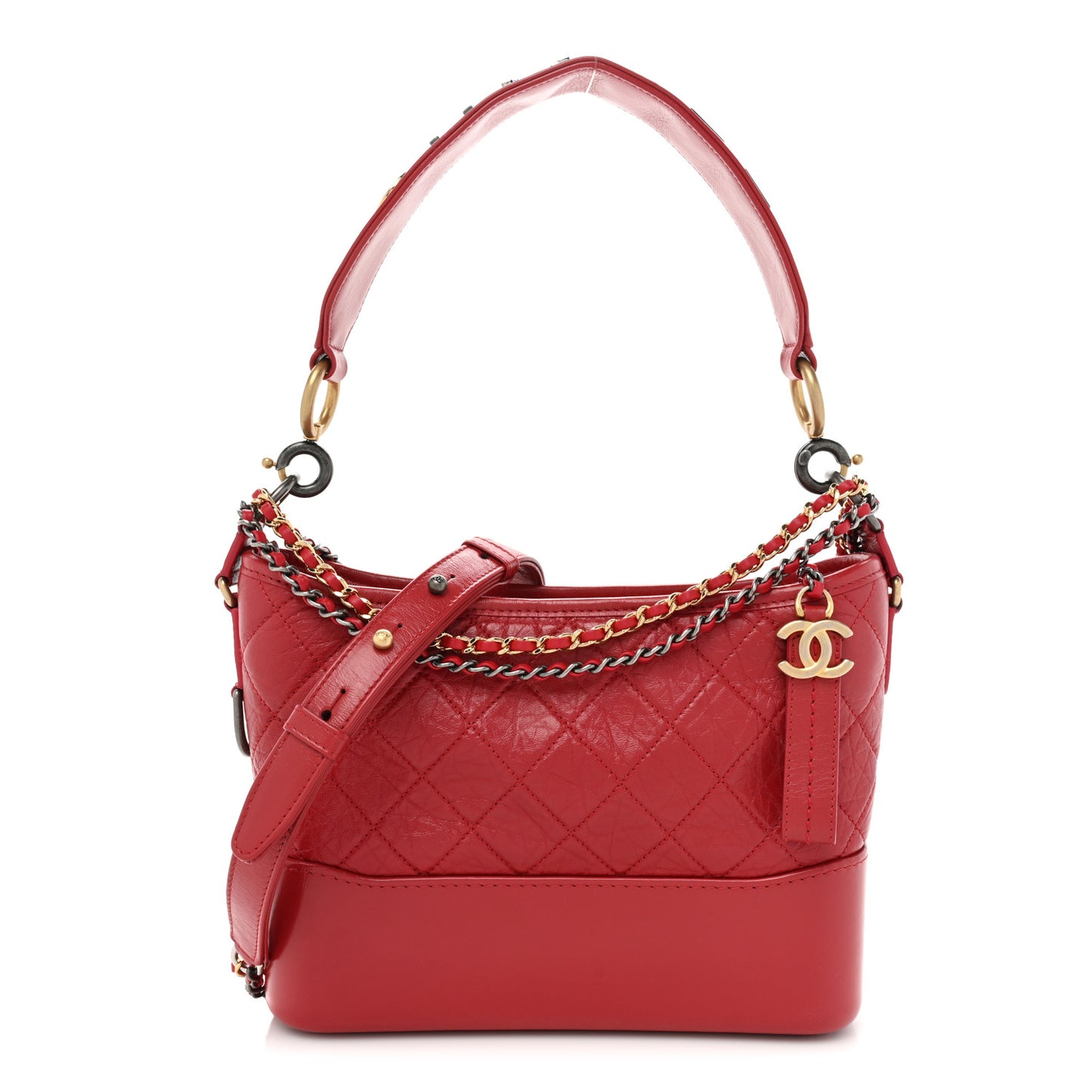 Aged Calfskin Quilted Small Gabrielle Logo Hobo Red