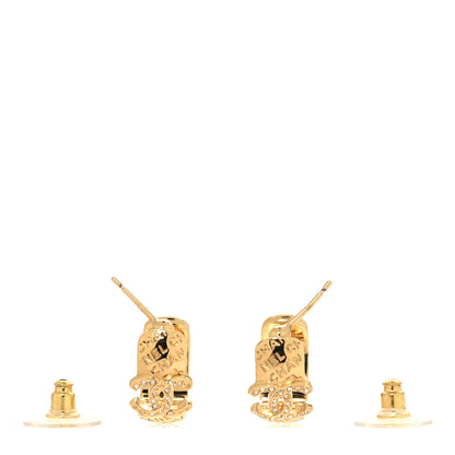 Chanel Metal Crystal CC Logo Hoop Earrings Gold 3 of 6