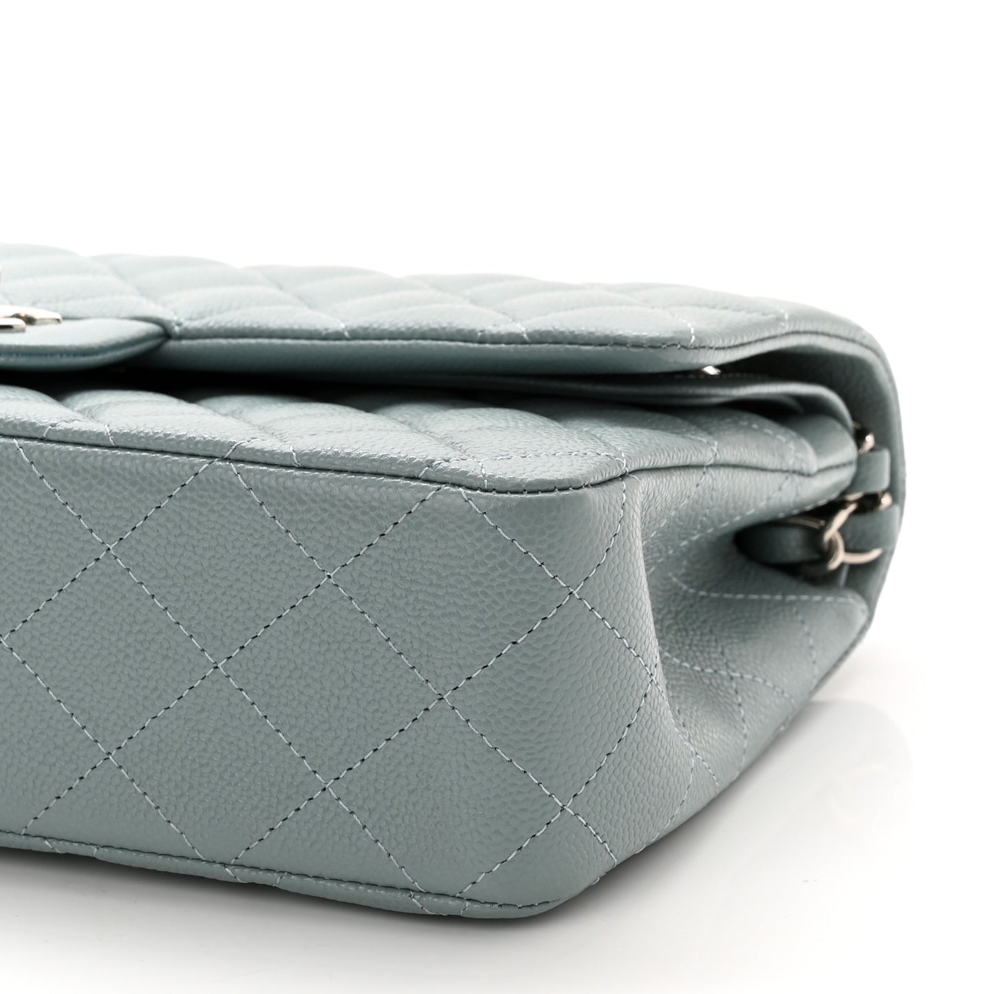 Caviar Quilted Medium Double Flap Light Blue