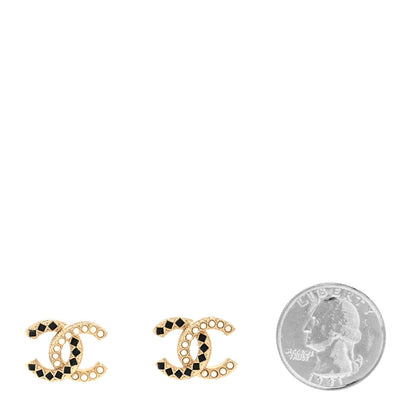 Chanel Resin Pearl CC Earrings Gold Black 2 of 4
