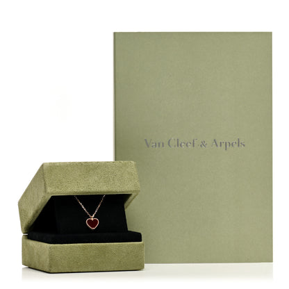 Van Cleef & Arpels 18K Rose Gold Carnelian Sweet Alhambra Heart Pendant Necklace 6 of 6