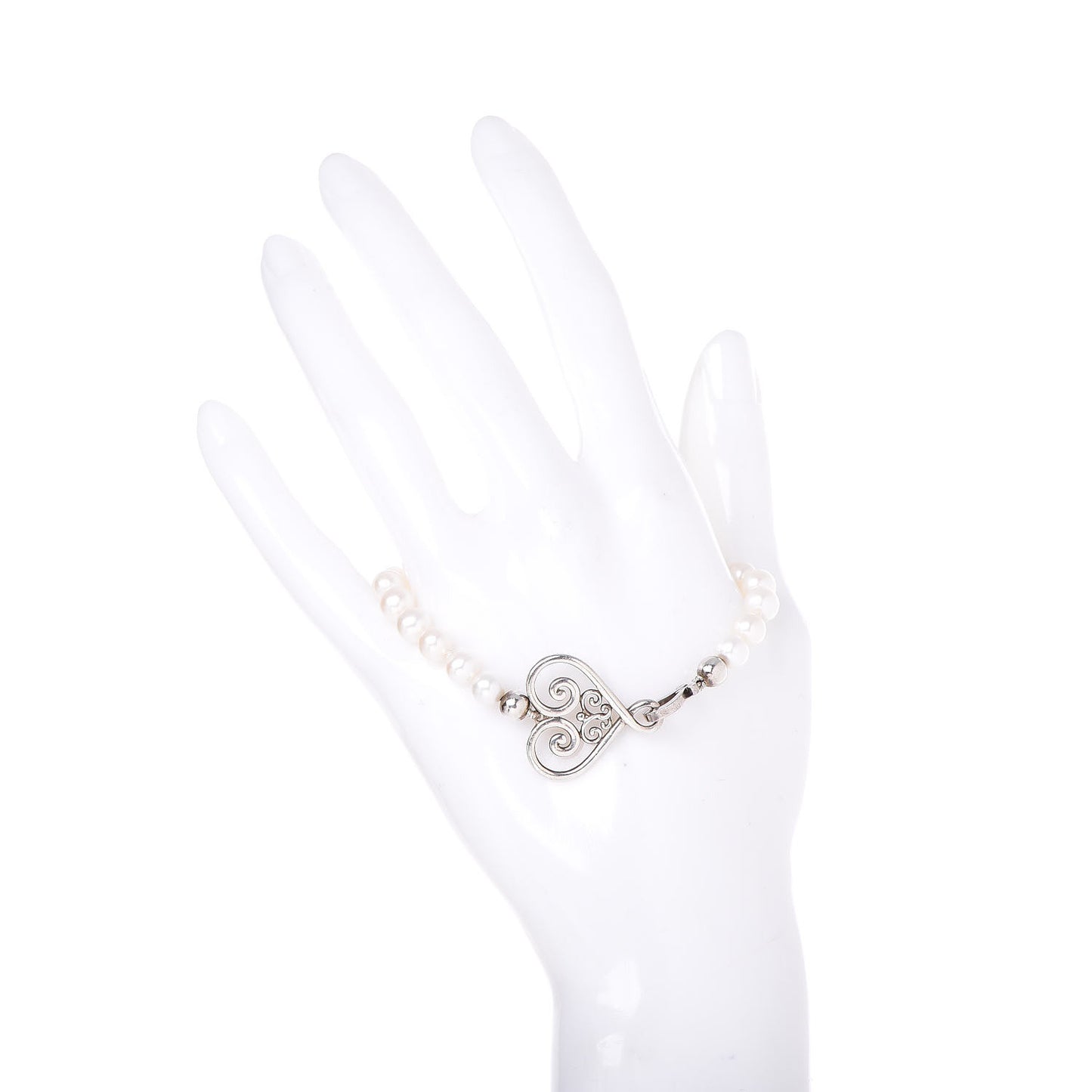 Sterling Silver 6mm Pearl Goldoni Heart Bracelet