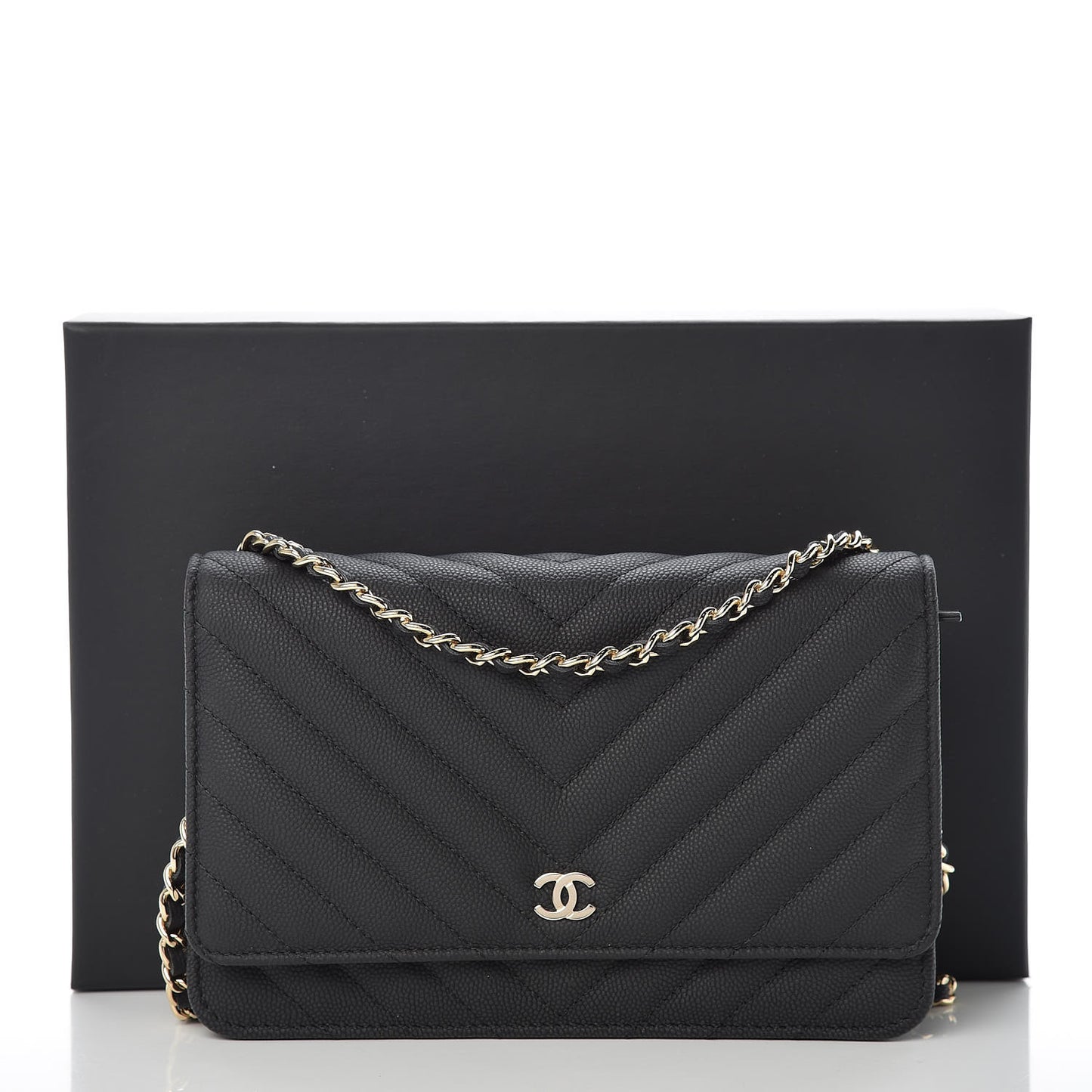 Caviar Chevron Quilted Wallet On Chain WOC Black