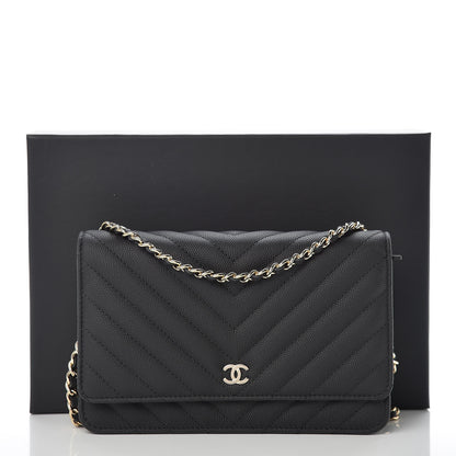 Chanel Caviar Chevron Quilted Wallet On Chain WOC Black 11 of 11