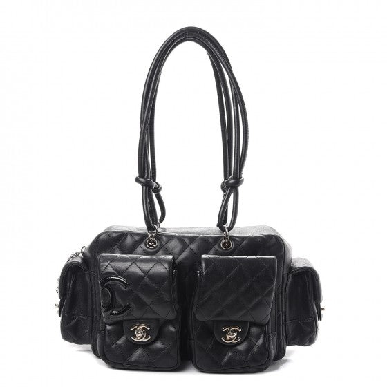 Chanel Calfskin Quilted Small Cambon Multipocket Reporter Black White 1 of 11