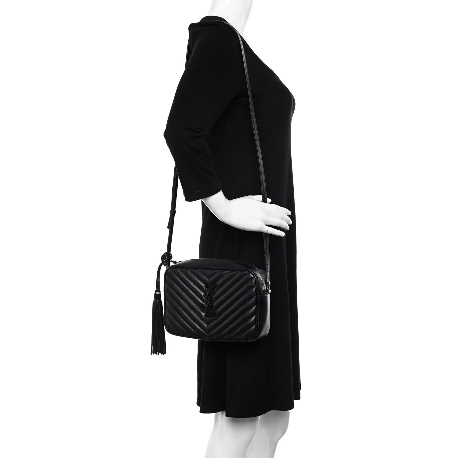 Saint Laurent Calfskin Matelasse Monogram Monochrome Lou Camera Bag Black 2 of 15
