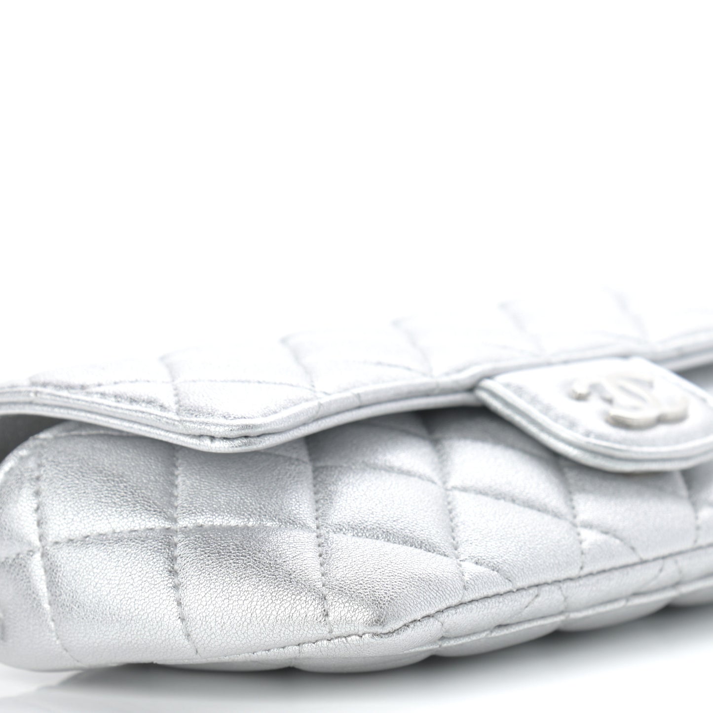 Metallic Lambskin Quilted Glasses Case With Chain Silver