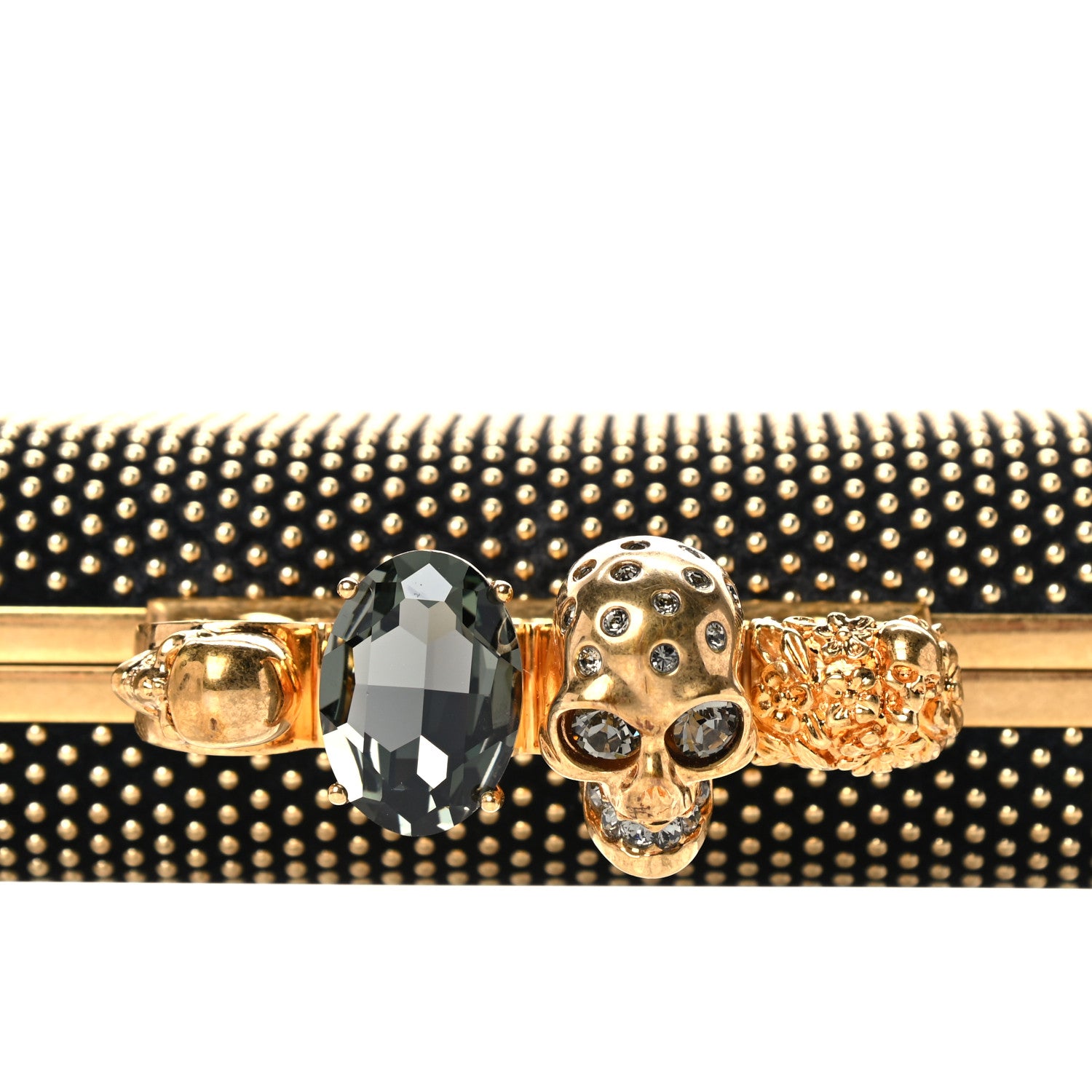 Alexander McQueen Suede Studded Skull Knuckle Box Clutch Black 8 of 15