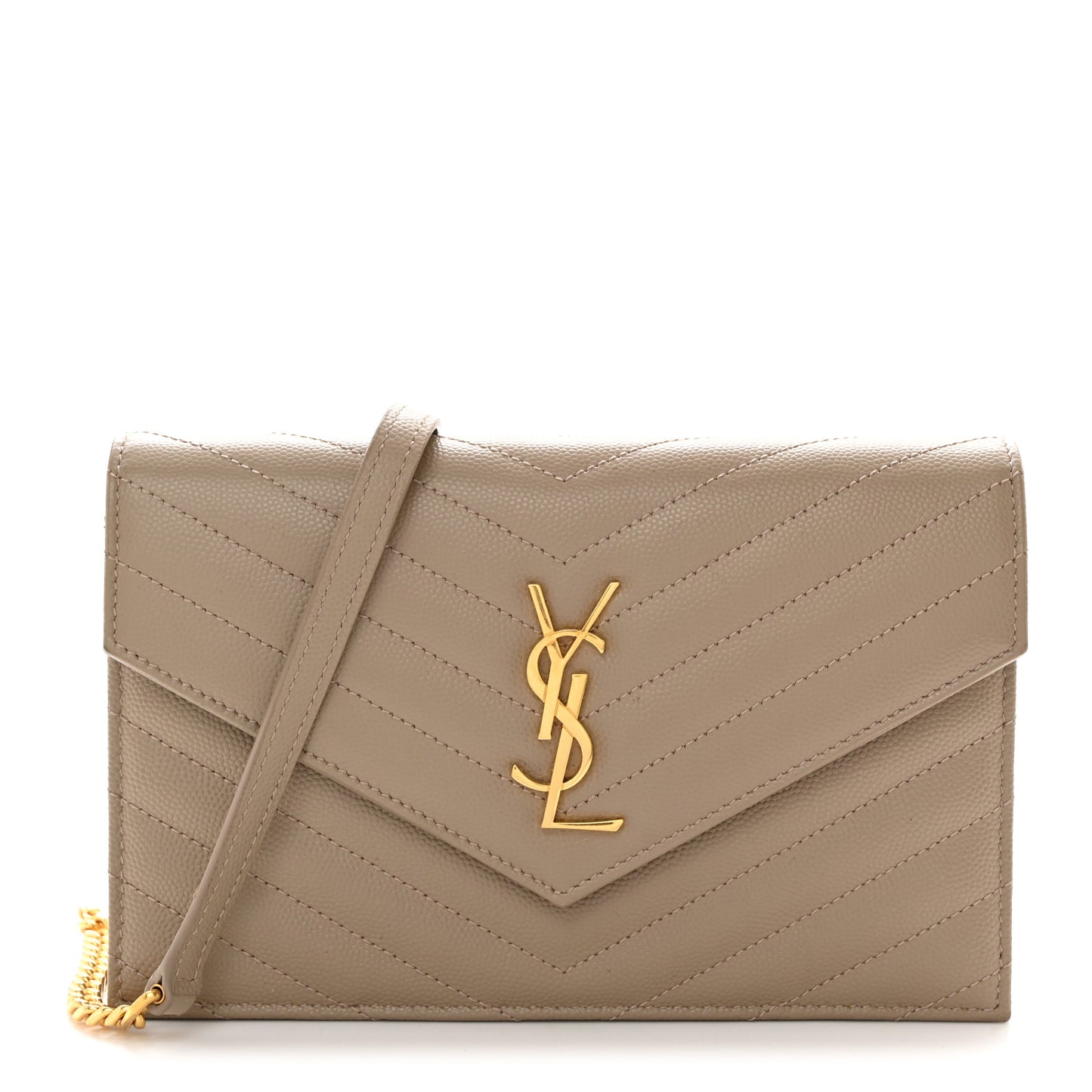 Grain De Poudre Matelasse Chevron Monogram Envelope Chain Wallet