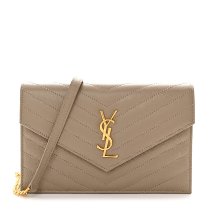 Saint Laurent Grain De Poudre Matelasse Chevron Monogram Envelope Chain Wallet 1 of 10