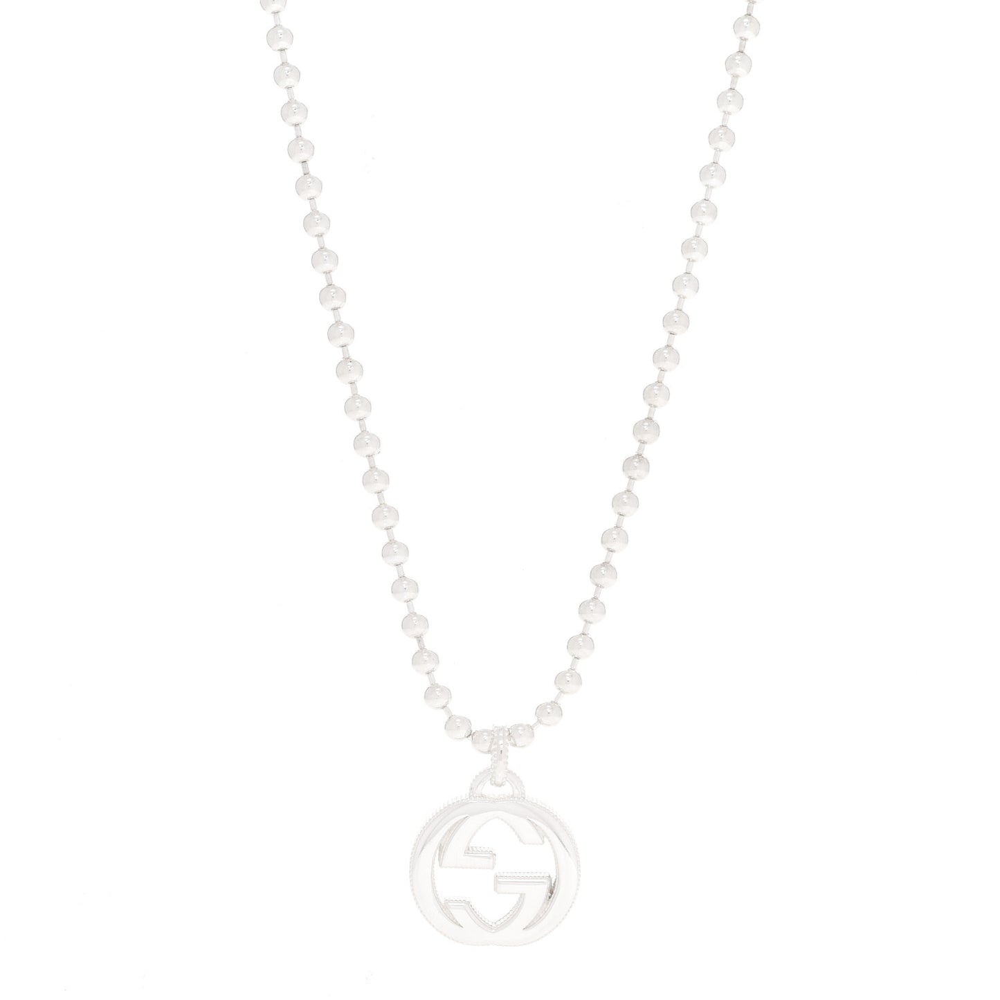 Sterling Silver Interlocking GG Pendant Beaded Necklace