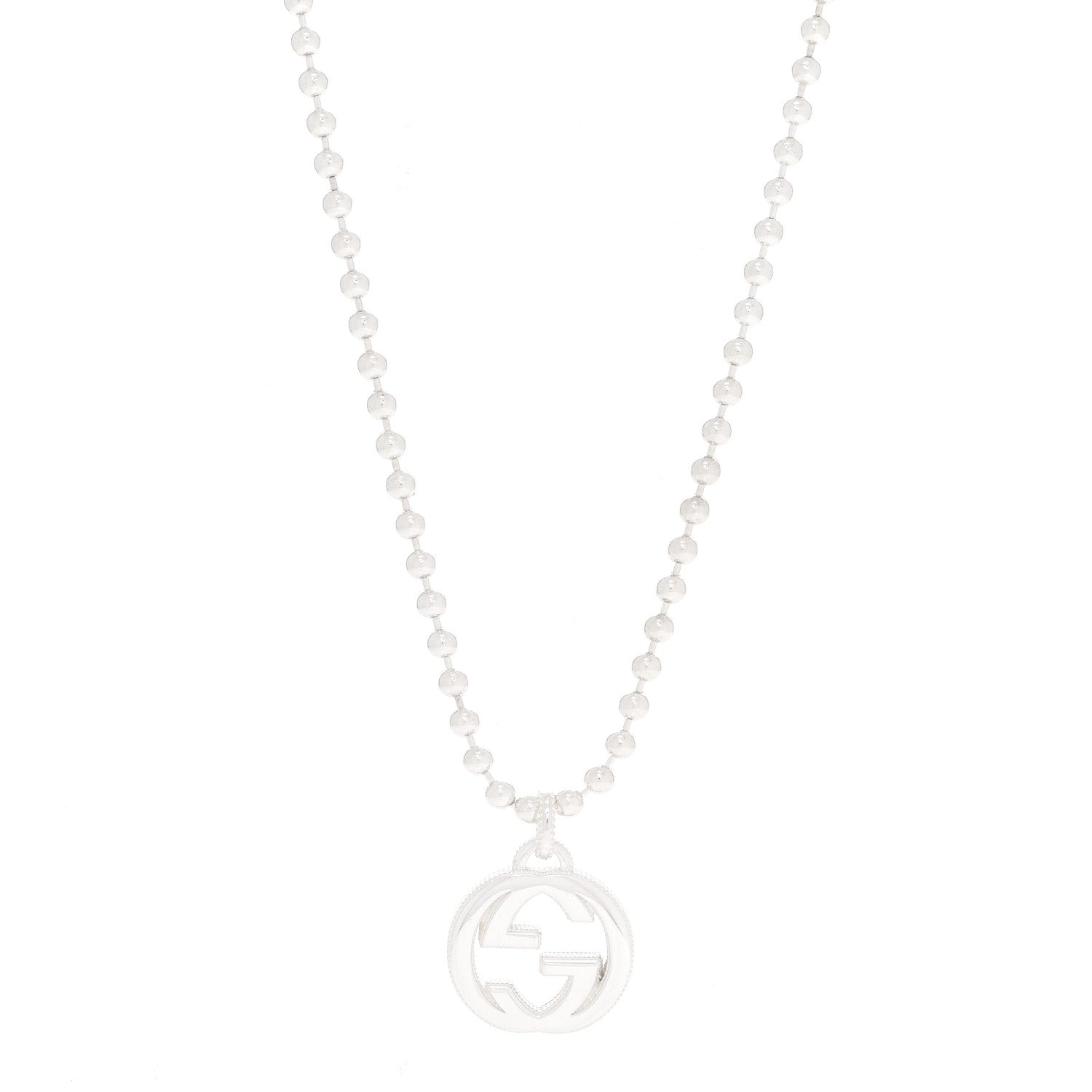 Gucci Sterling Silver Interlocking GG Pendant Beaded Necklace 1 of 7