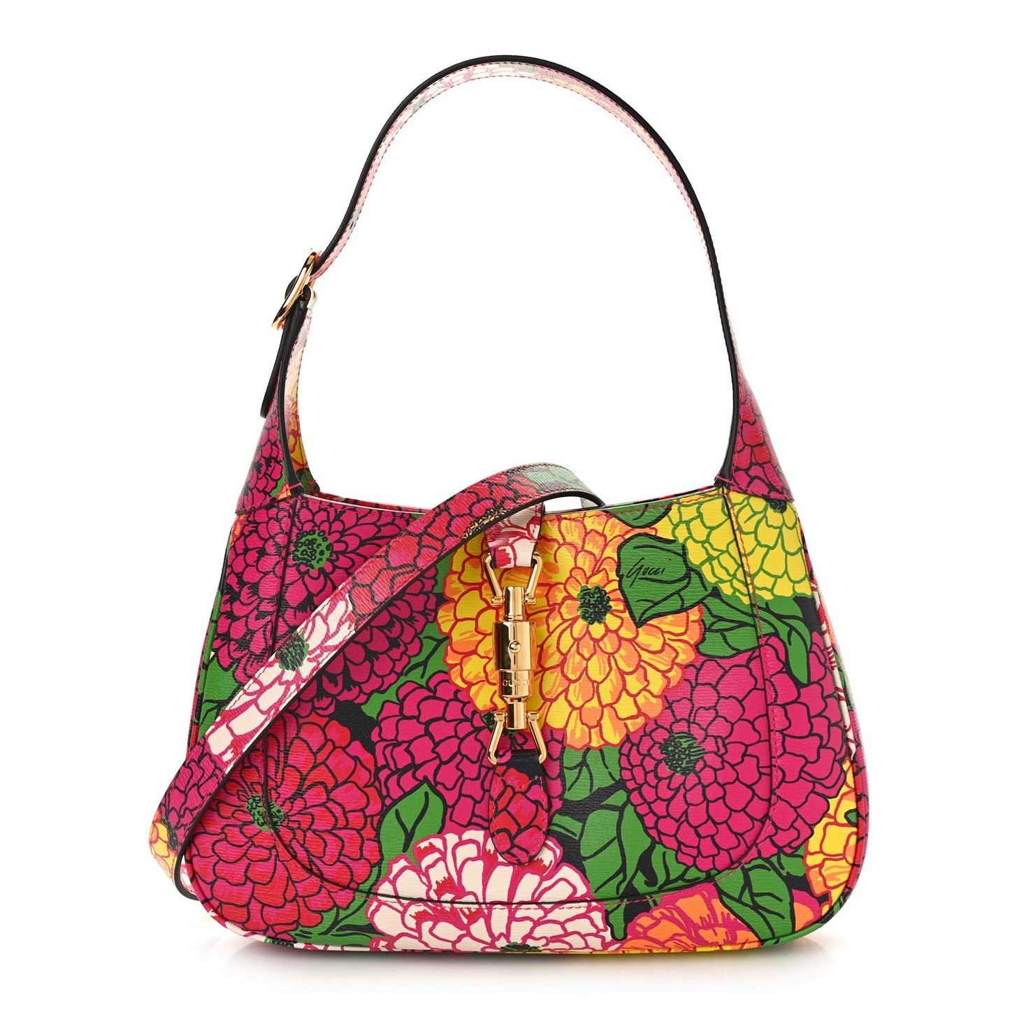 X KEN SCOTT Textured Calfskin Pomponica Print Small Jackie 1961 Hobo Multicolor Fuxia Pompon
