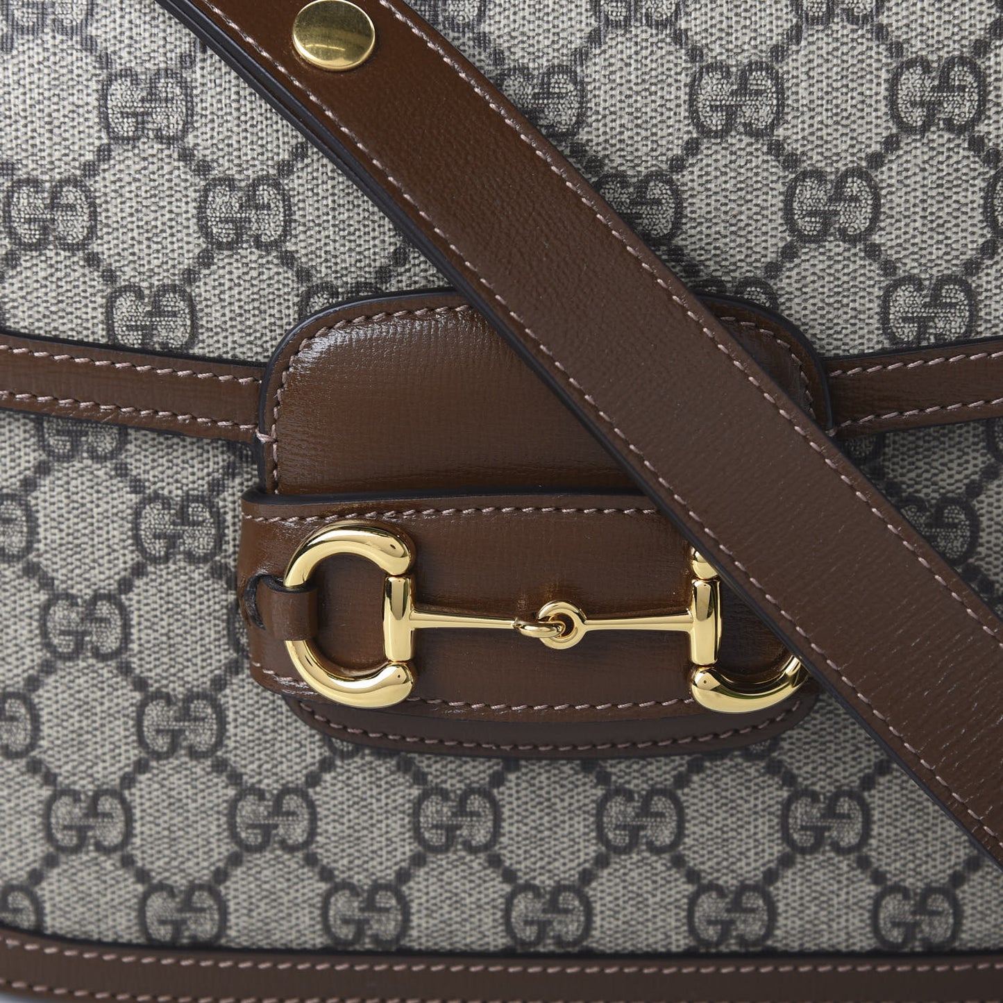 GG Supreme Monogram Horsebit 1955 Shoulder Bag Beige Brown Sugar