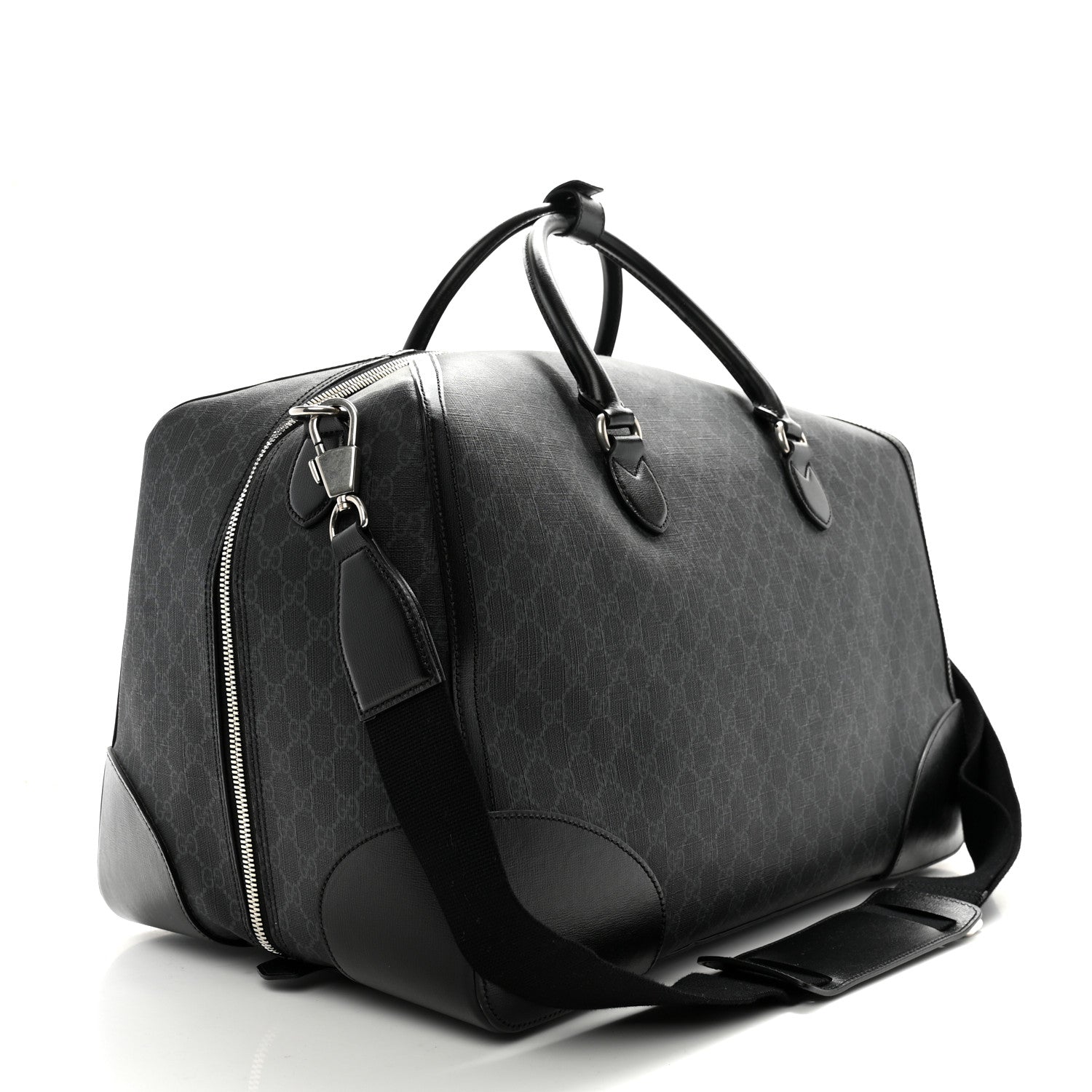 Gucci GG Supreme Monogram Azalea Calfskin Retro Interlocking G Large Duffle Bag Black Grey 2 of 13