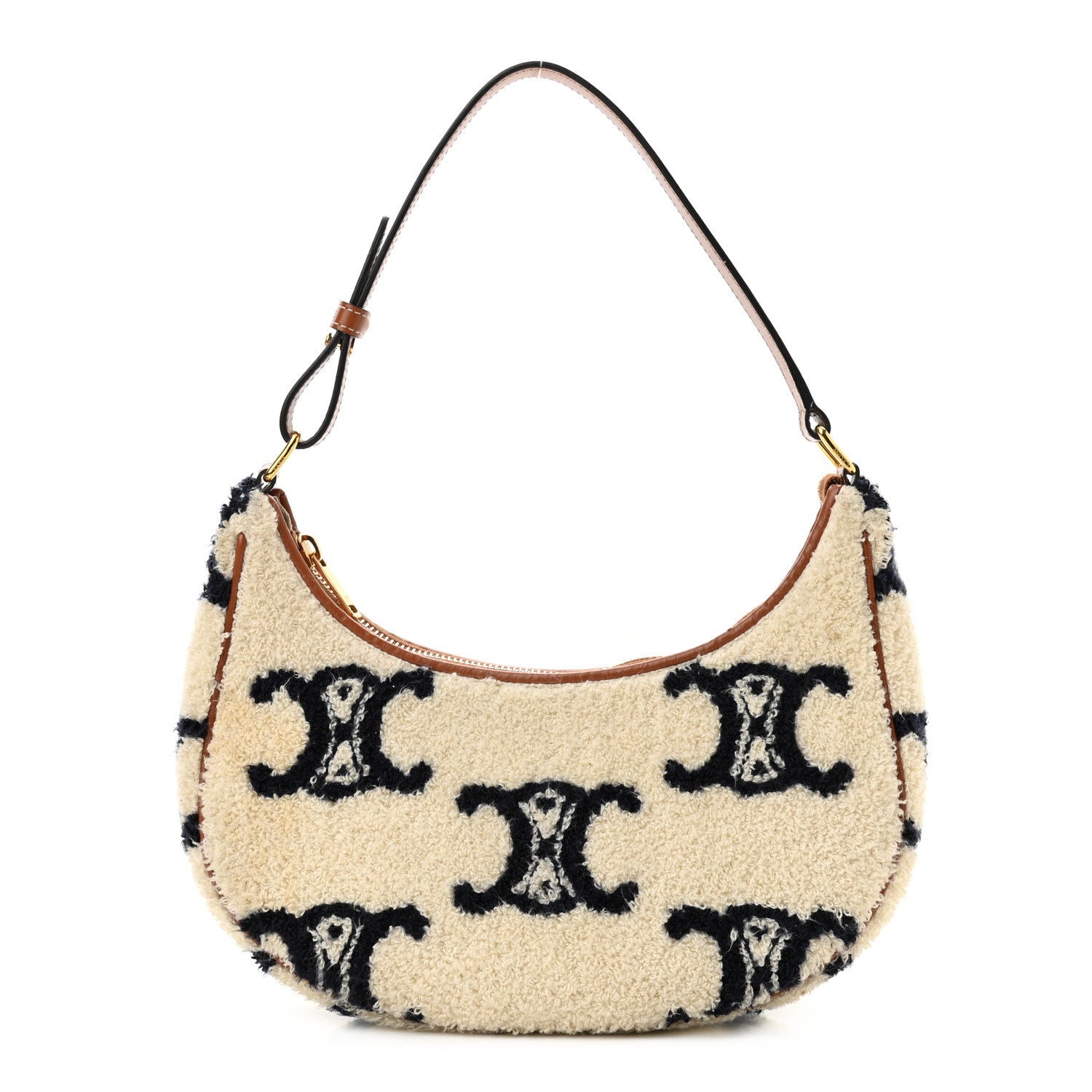 Celine Bouclette Embroidered Ava Triomphe Shoulder Bag Navy Tan 1 of 11