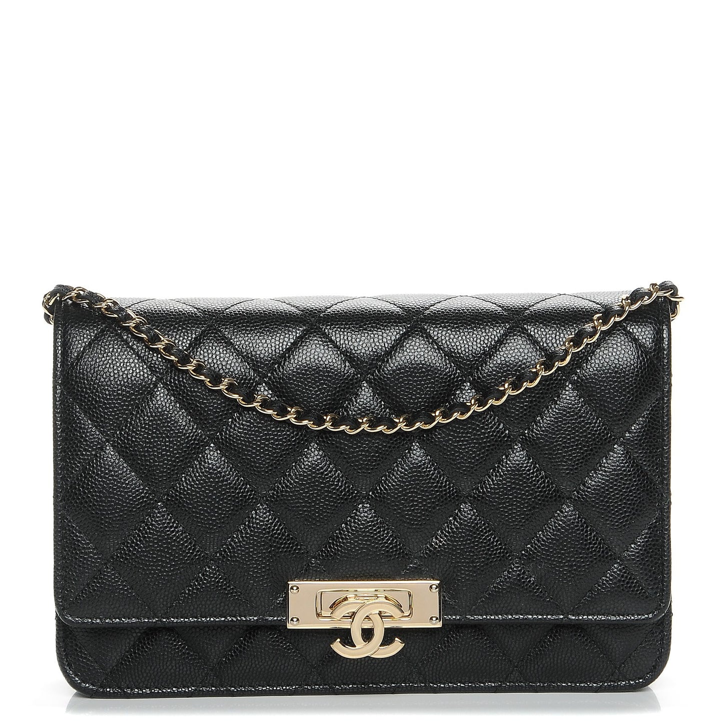 Caviar Quilted Golden Class Wallet On Chain WOC Black